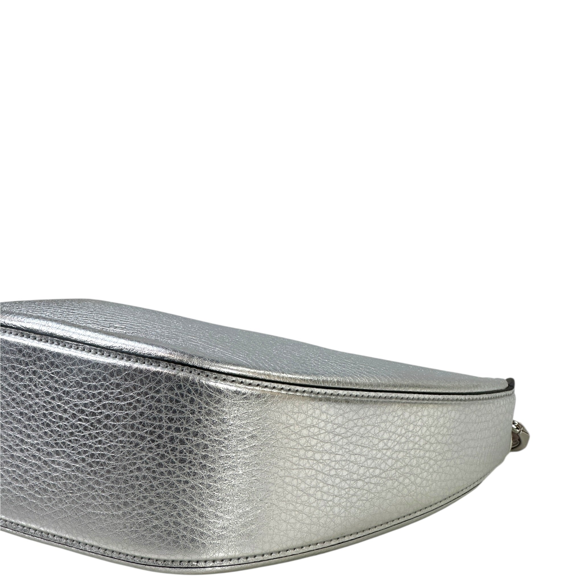 Valentino Garavani VLogo Moon Mini Hobo Bag Silver Metallic Calfskin