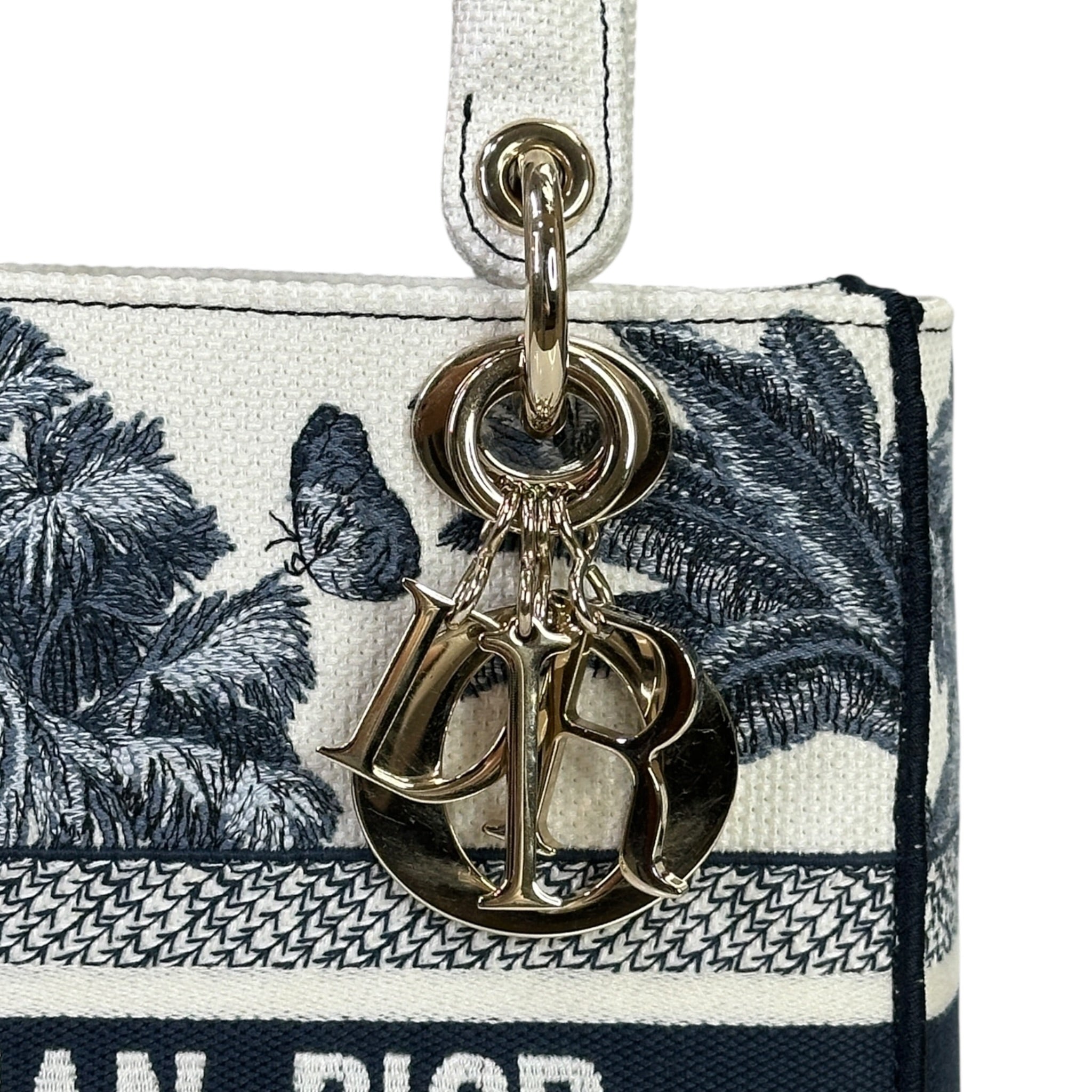 Christian Dior Lady D-Lite Bag Medium Toile de Jouy Blue White Canvas