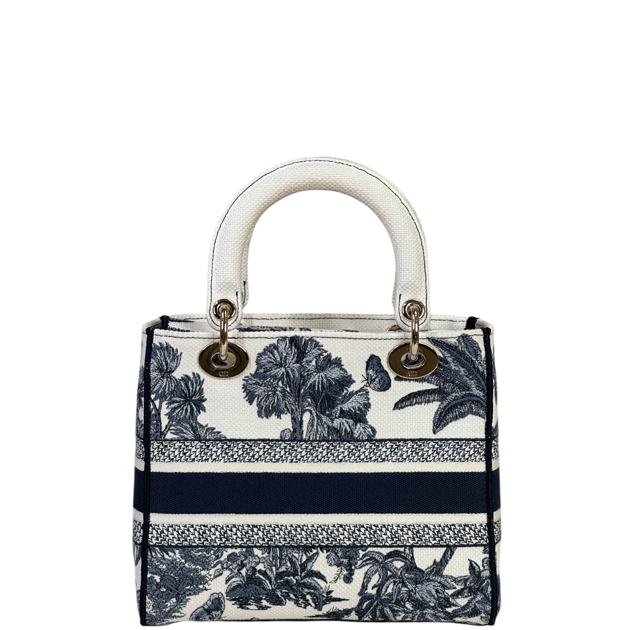 Christian Dior Lady D-Lite Bag Medium Toile de Jouy Blue White Canvas