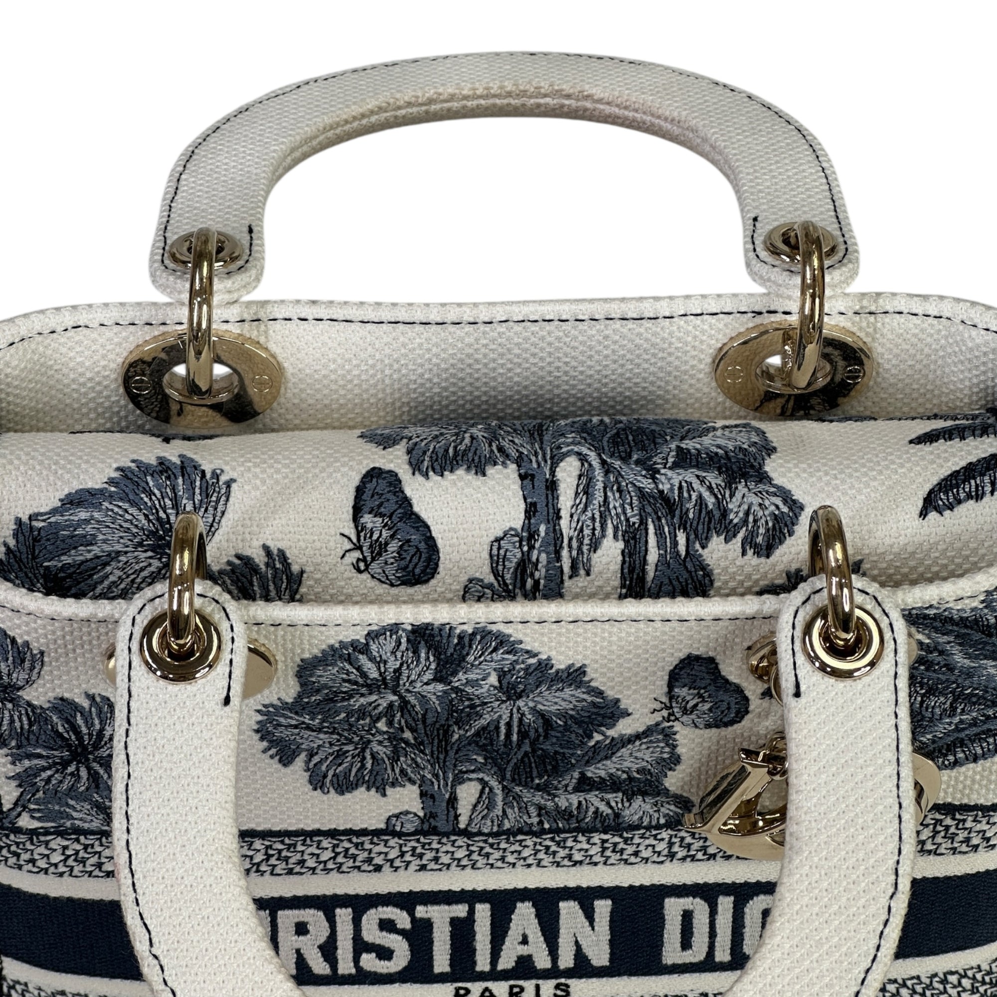 Christian Dior Lady D-Lite Bag Medium Toile de Jouy Blue White Canvas