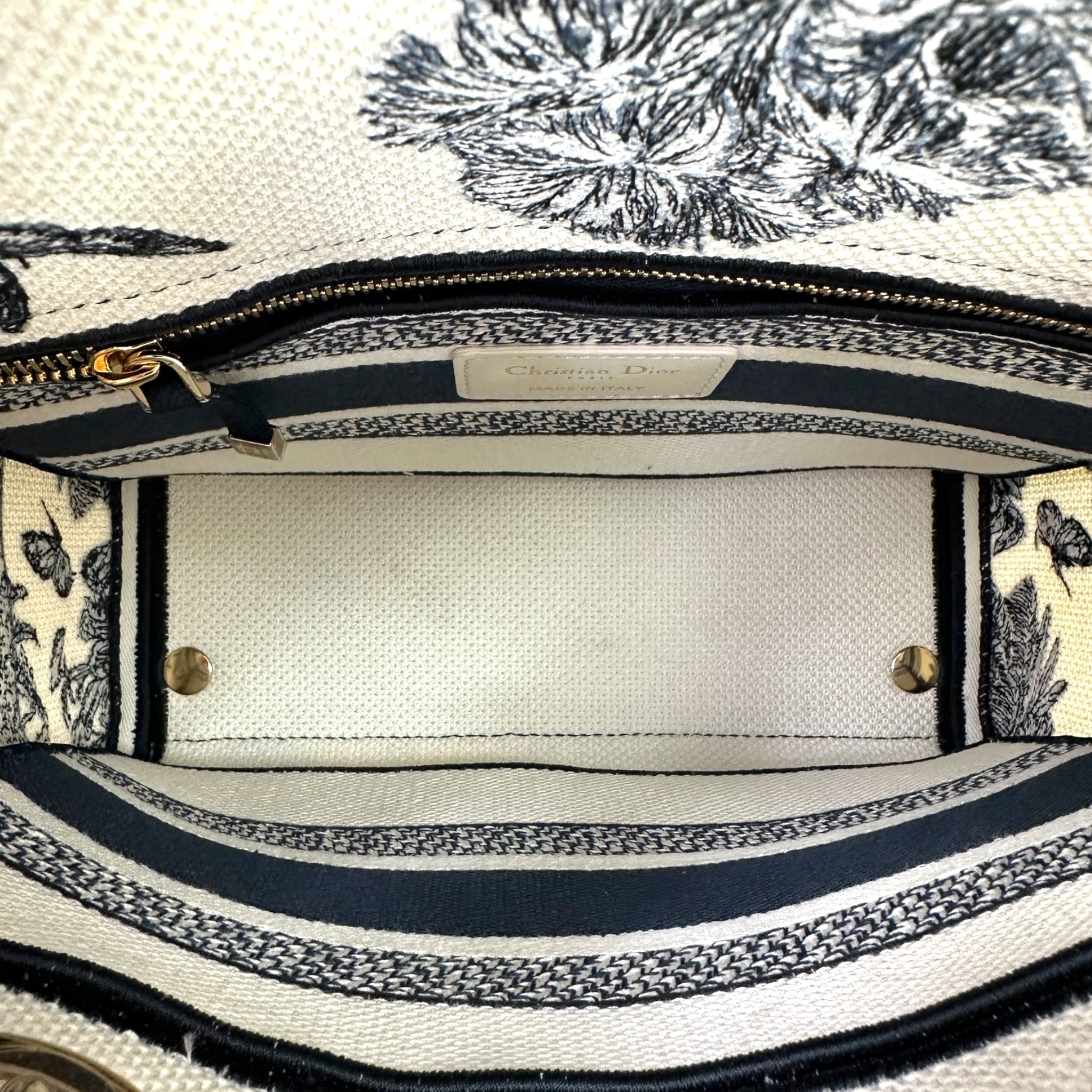Christian Dior Lady D-Lite Bag Medium Toile de Jouy Blue White Canvas