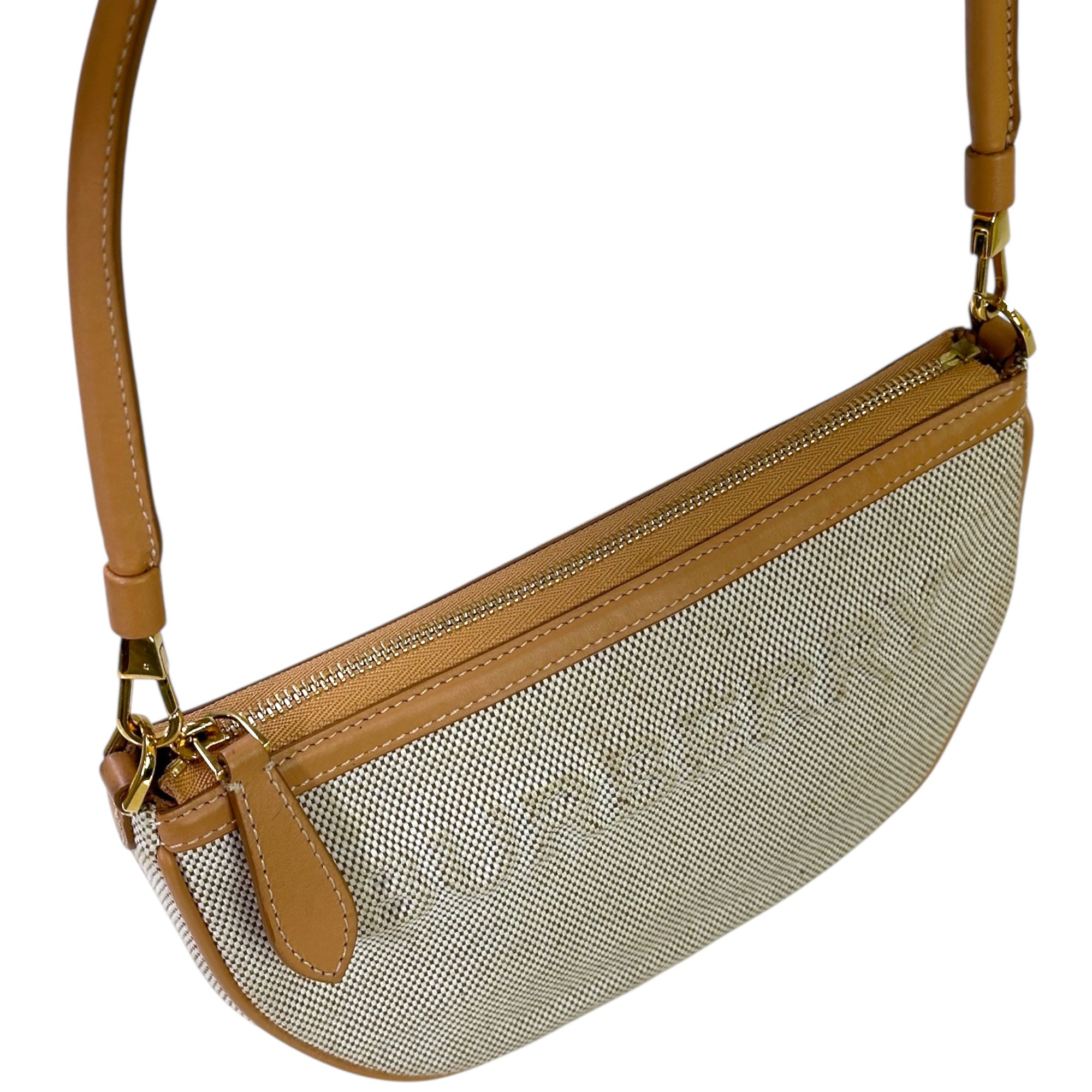 Burberry Olympia Bag Beige/Brown Canvas Leather Trim
