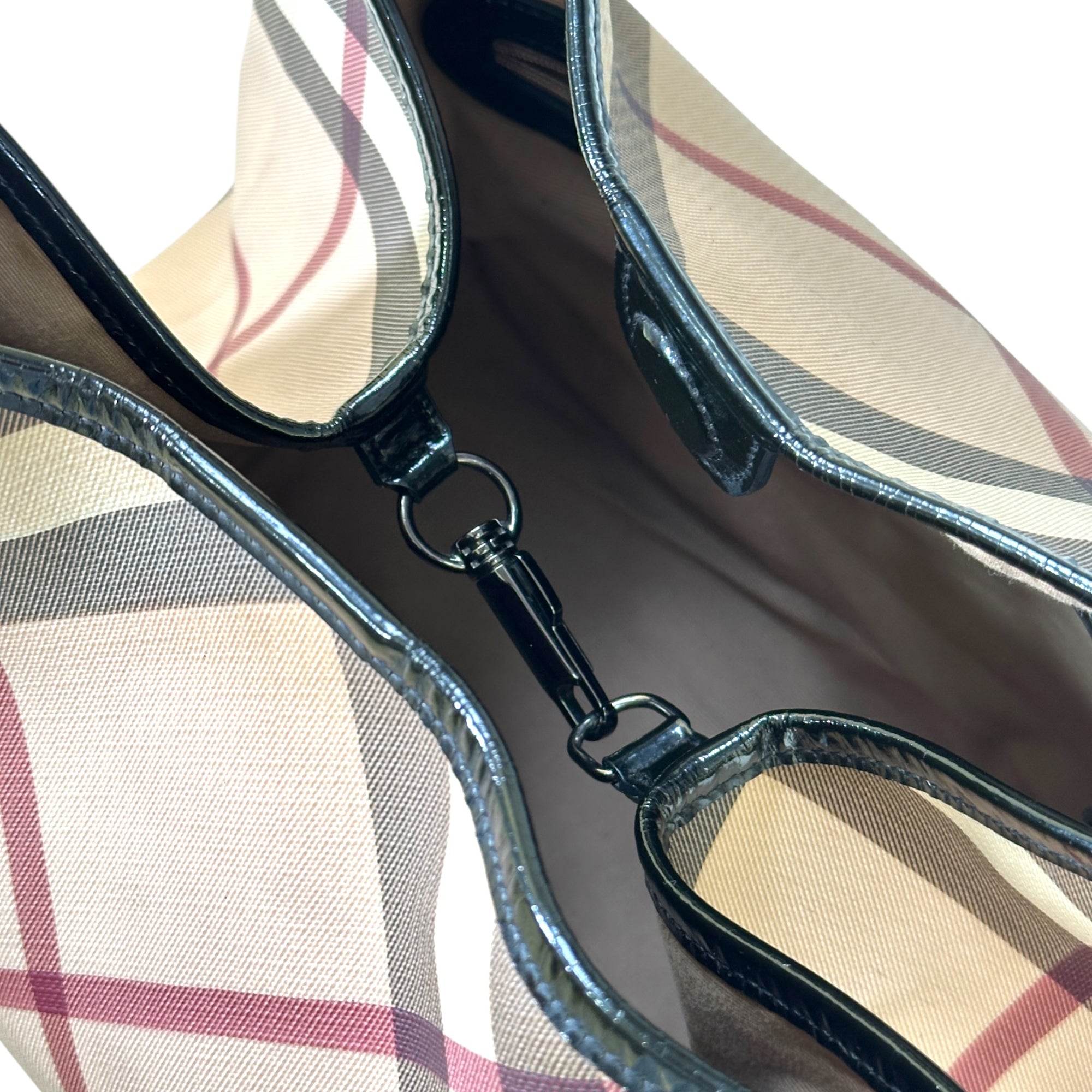 Burberry Canterbury Tote Beige Super Nova Check Patent Leather