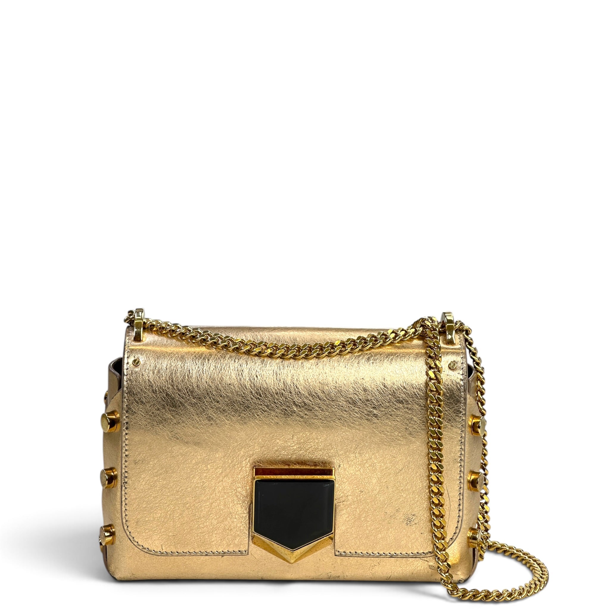 Jimmy Choo Lockett Mini Metallic Gold Leather Shoulder Bag