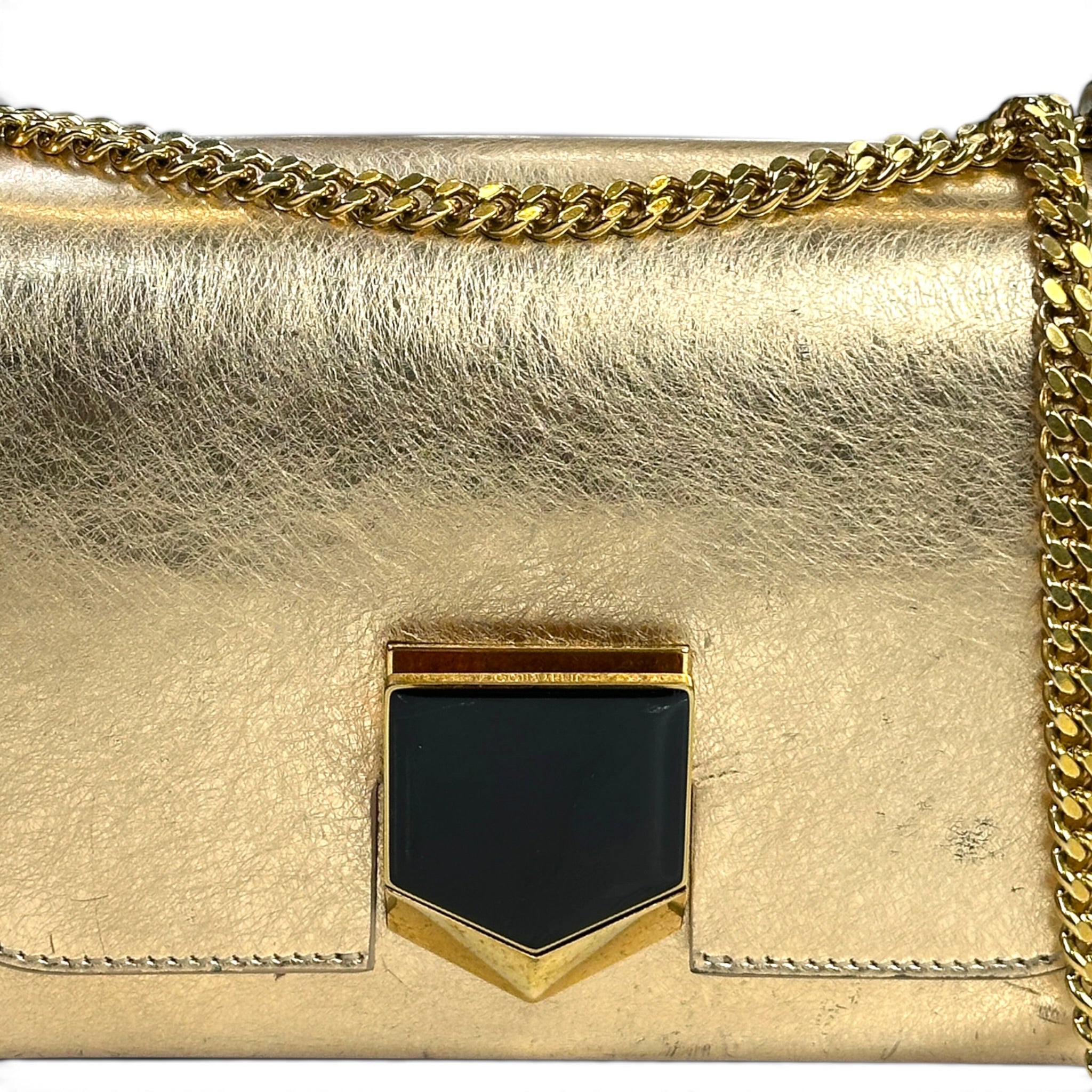 Jimmy Choo Lockett Mini Metallic Gold Leather Shoulder Bag