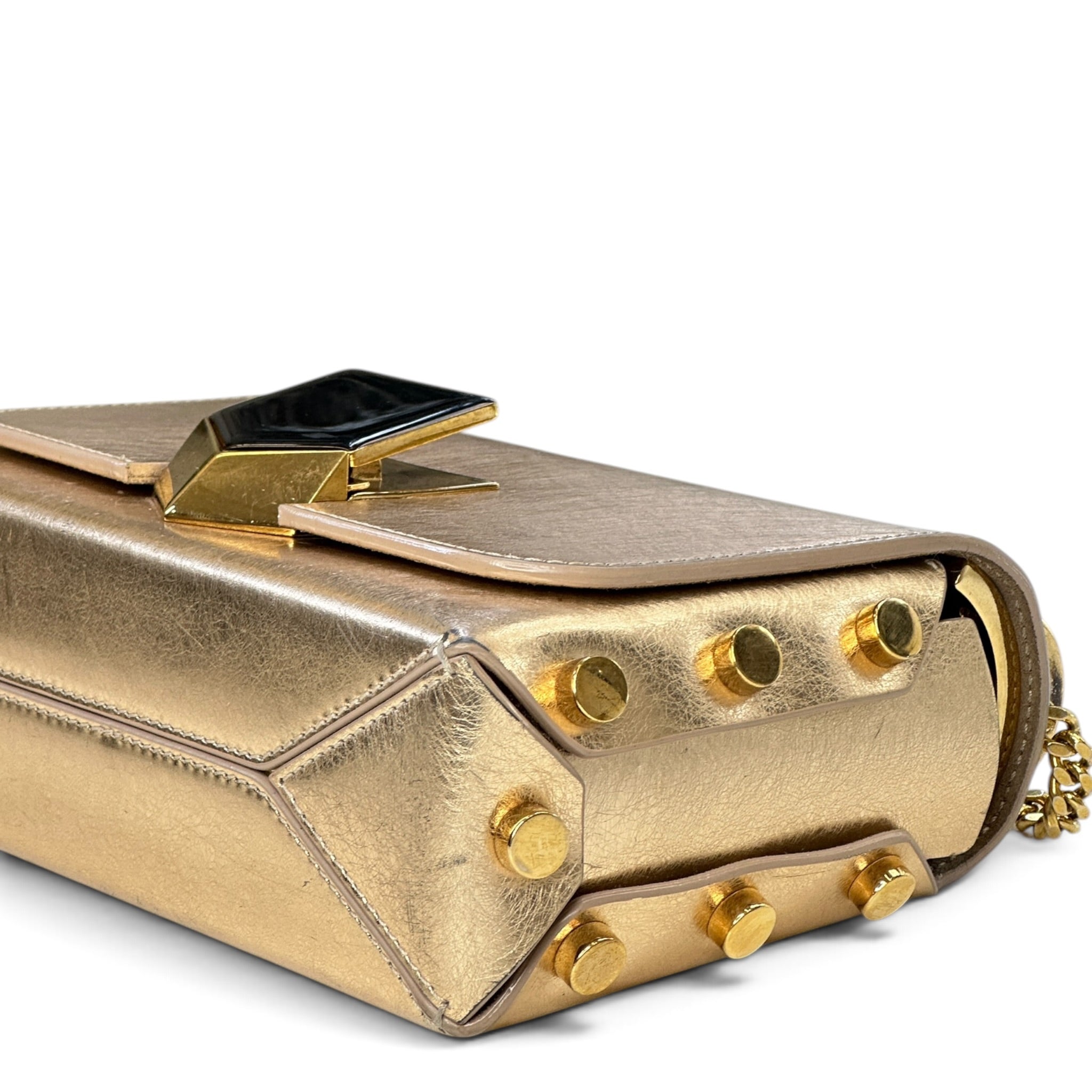 Jimmy Choo Lockett Mini Metallic Gold Leather Shoulder Bag