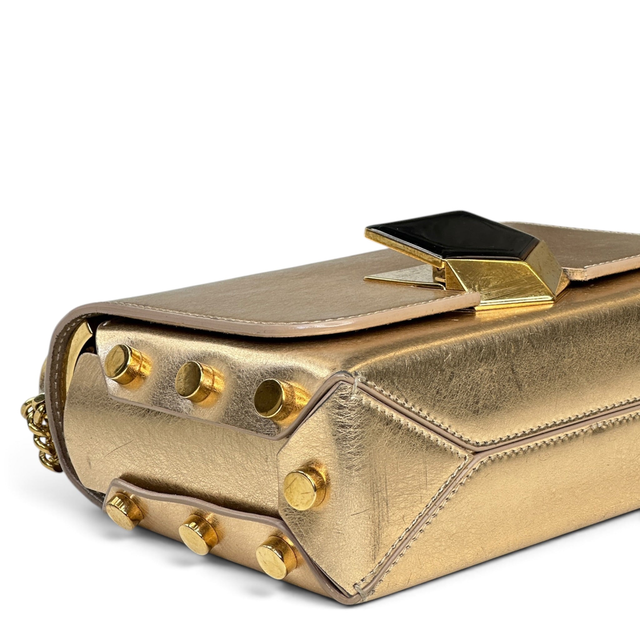 Jimmy Choo Lockett Mini Metallic Gold Leather Shoulder Bag