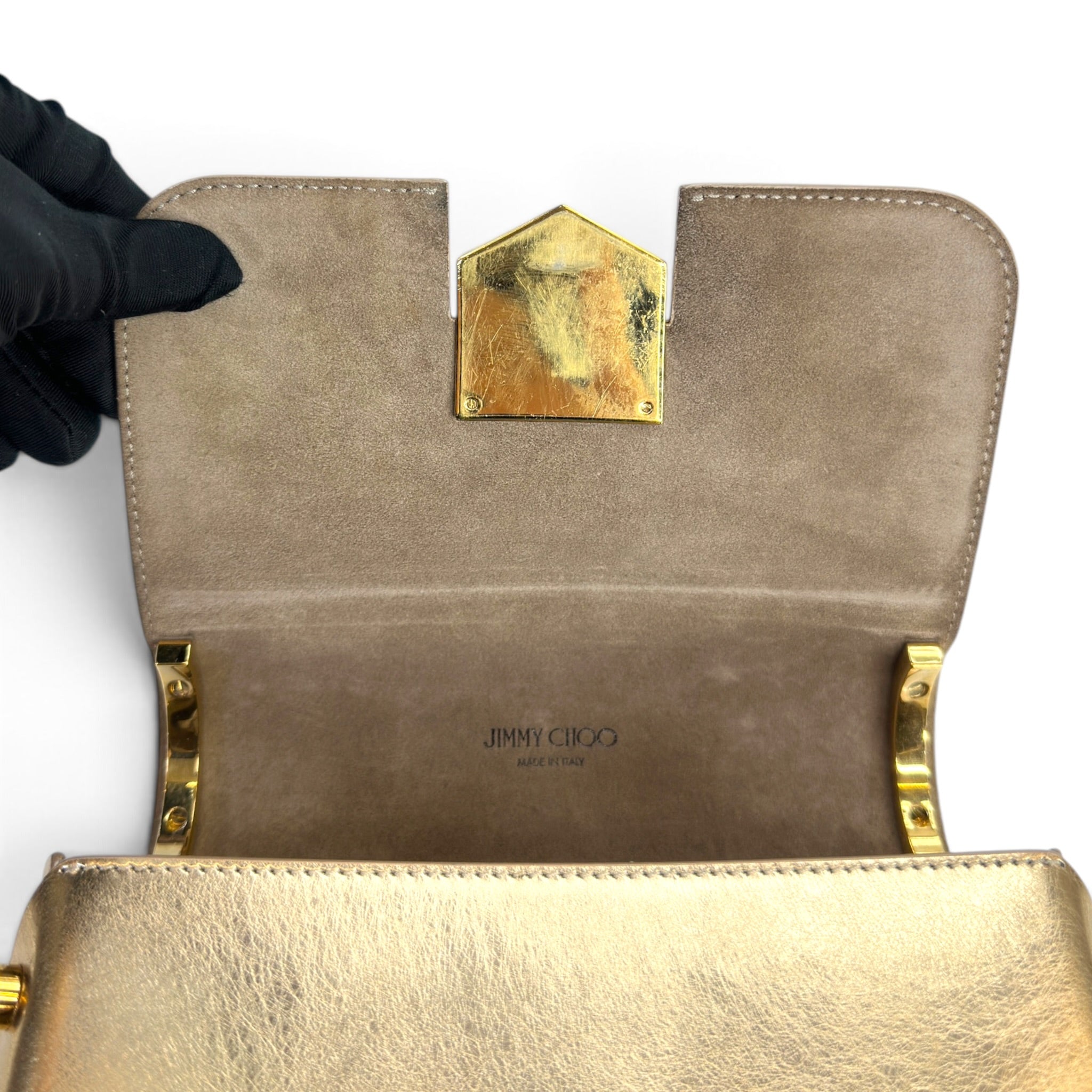Jimmy Choo Lockett Mini Metallic Gold Leather Shoulder Bag