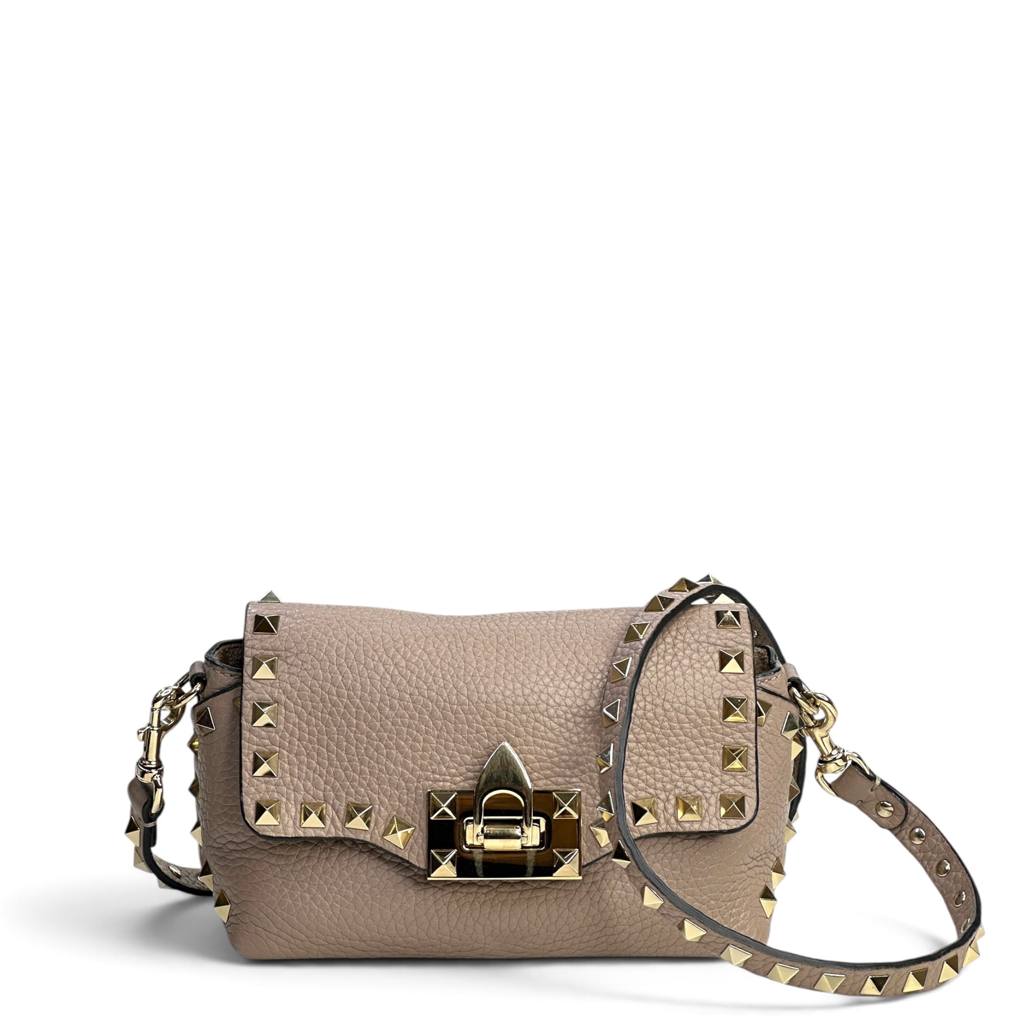 Valentino Garvani Rockstud Taupe Pebbled Leather Crossbody Bag