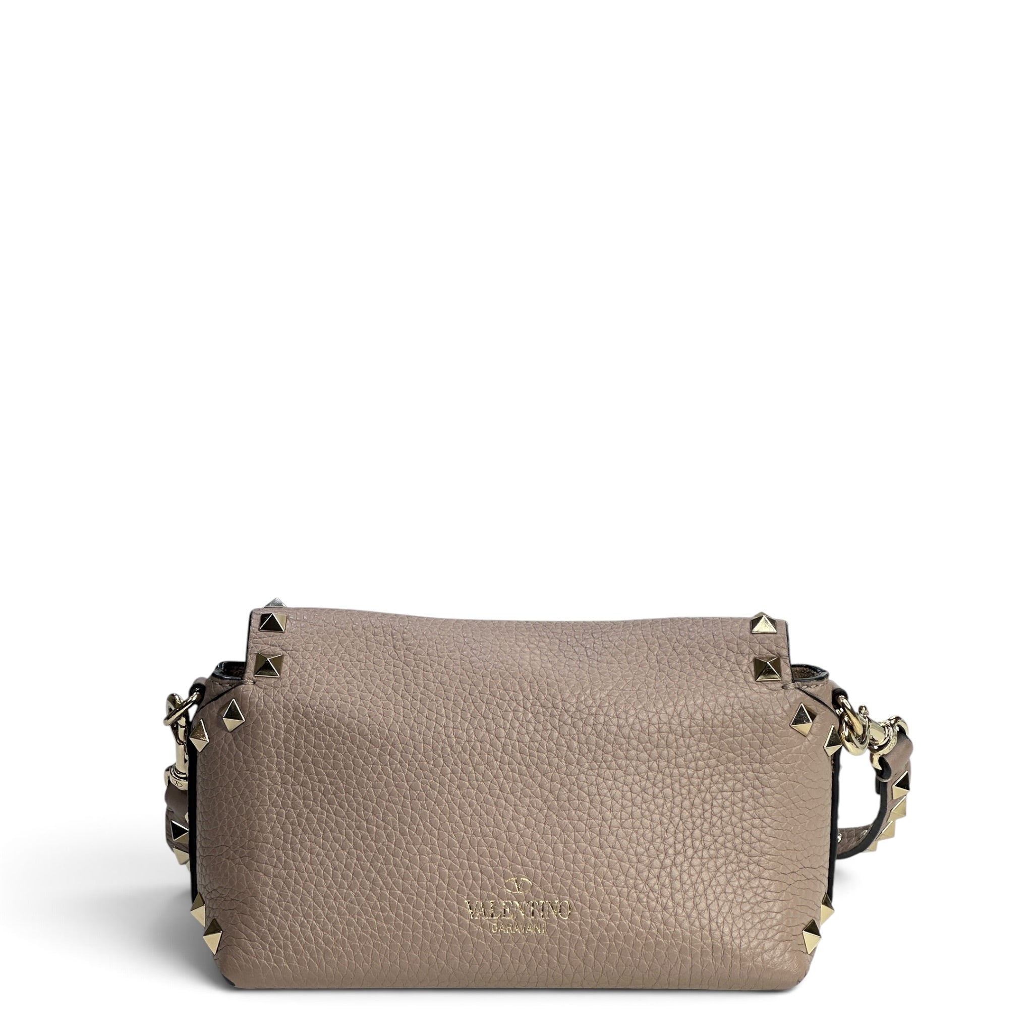 Valentino Garvani Rockstud Taupe Pebbled Leather Crossbody Bag