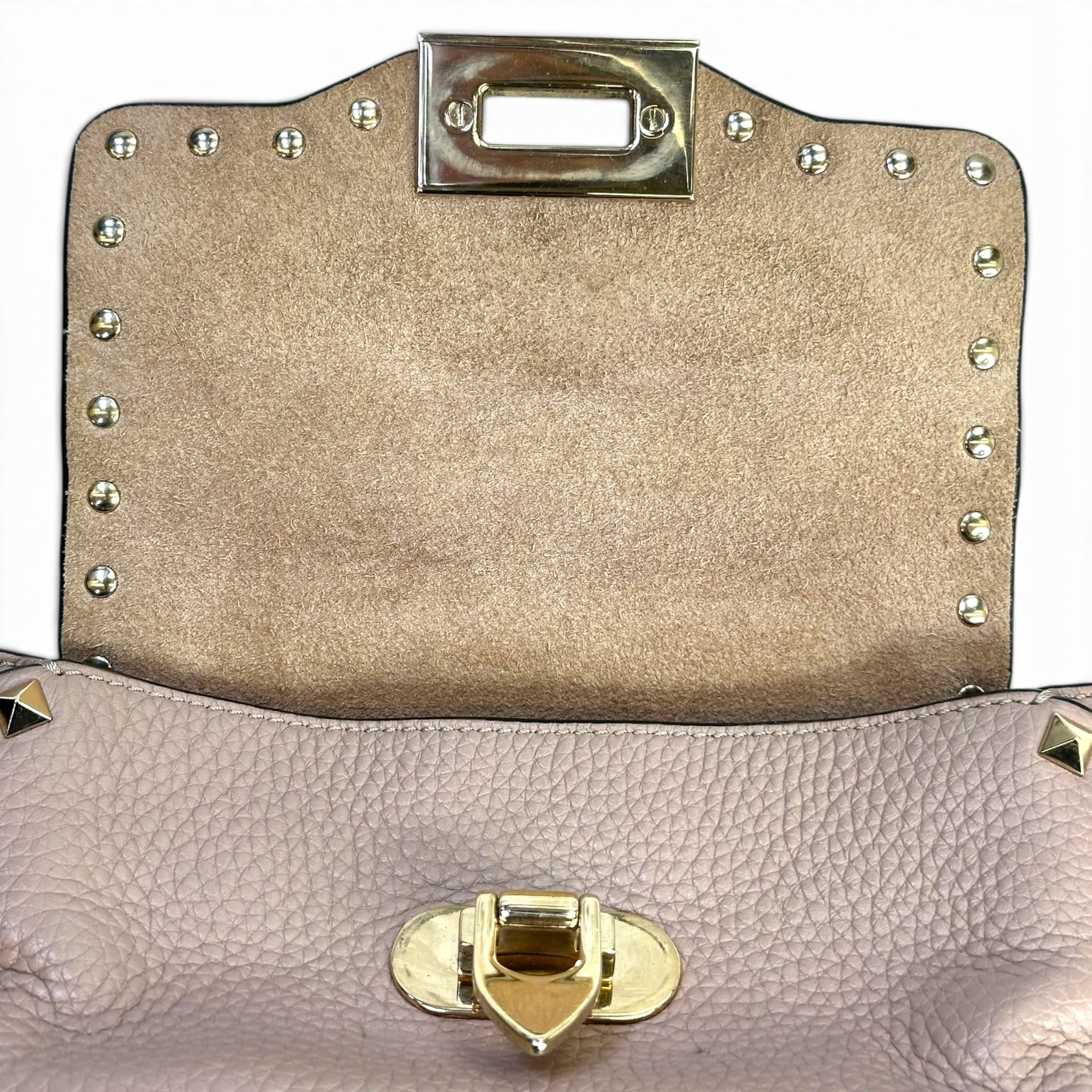 Valentino Garvani Rockstud Taupe Pebbled Leather Crossbody Bag