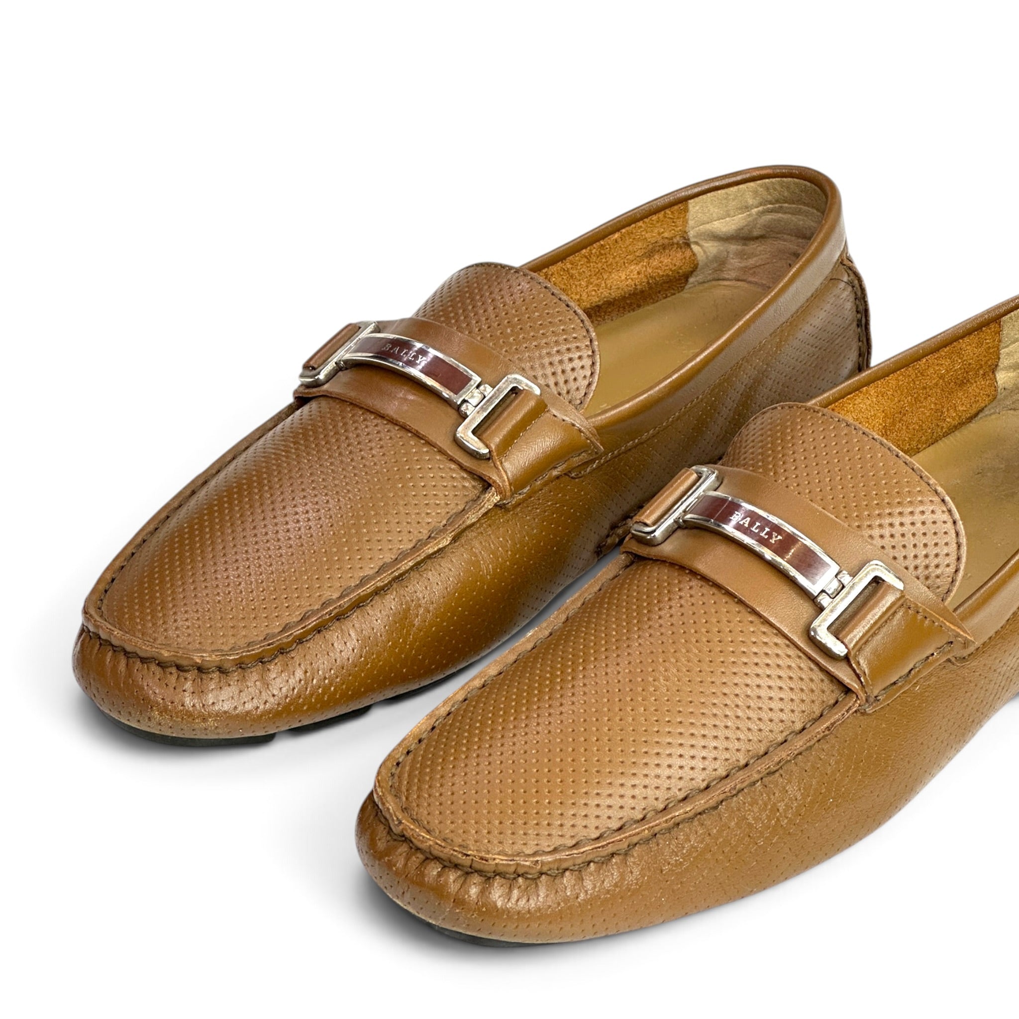 Bally Men's Tan Perforated Leather Loafers Size UK 9.5