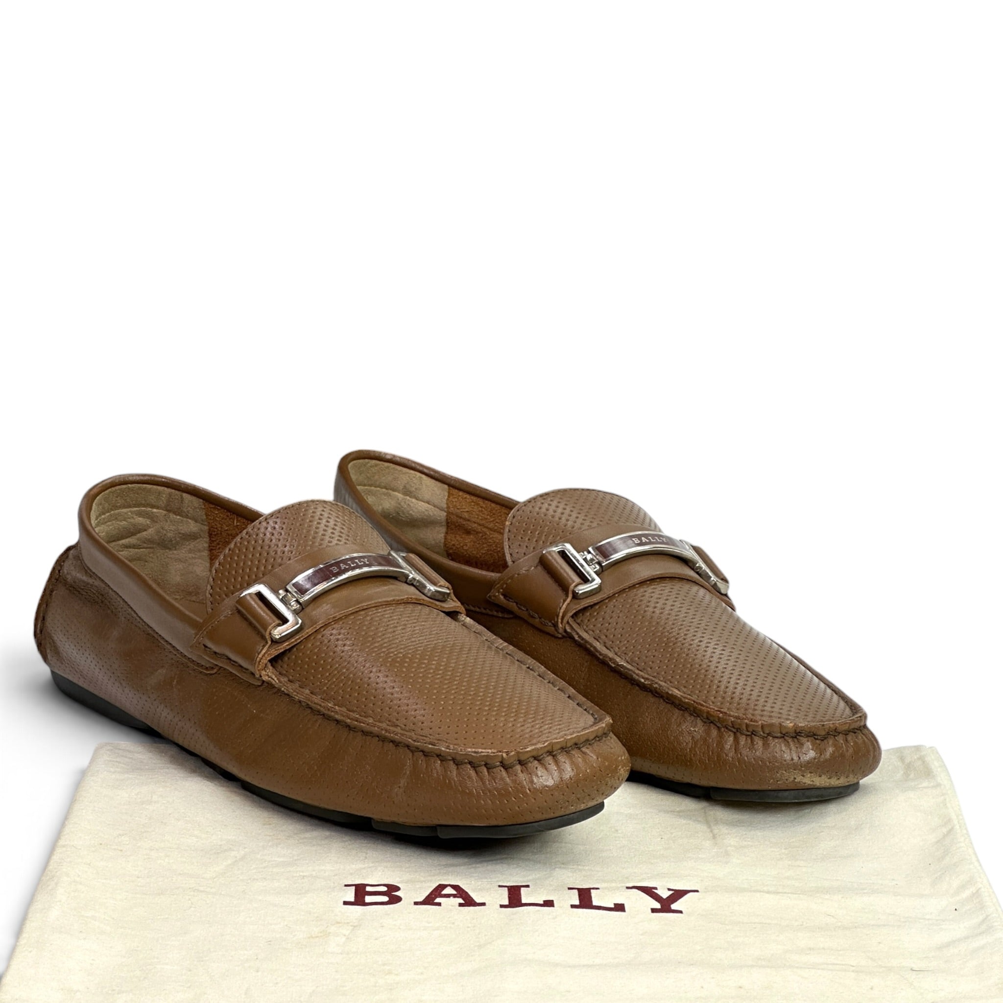 Bally Men's Tan Perforated Leather Loafers Size UK 9.5