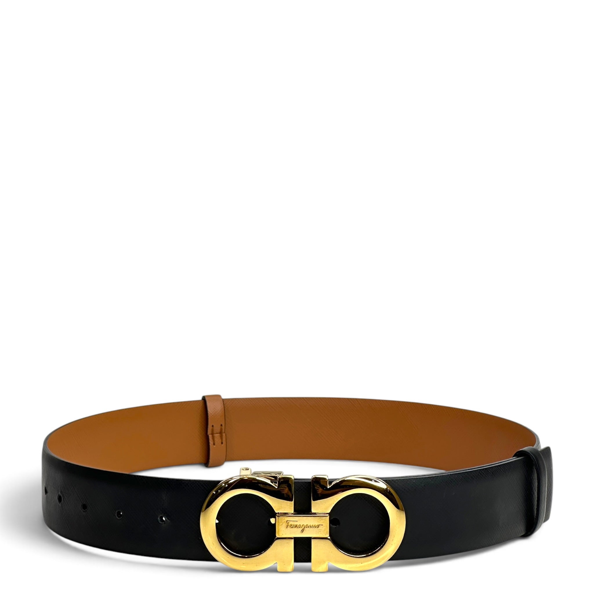Salvatore Ferragamo Gancini Reversible Leather Belt 28 INCH 70CM