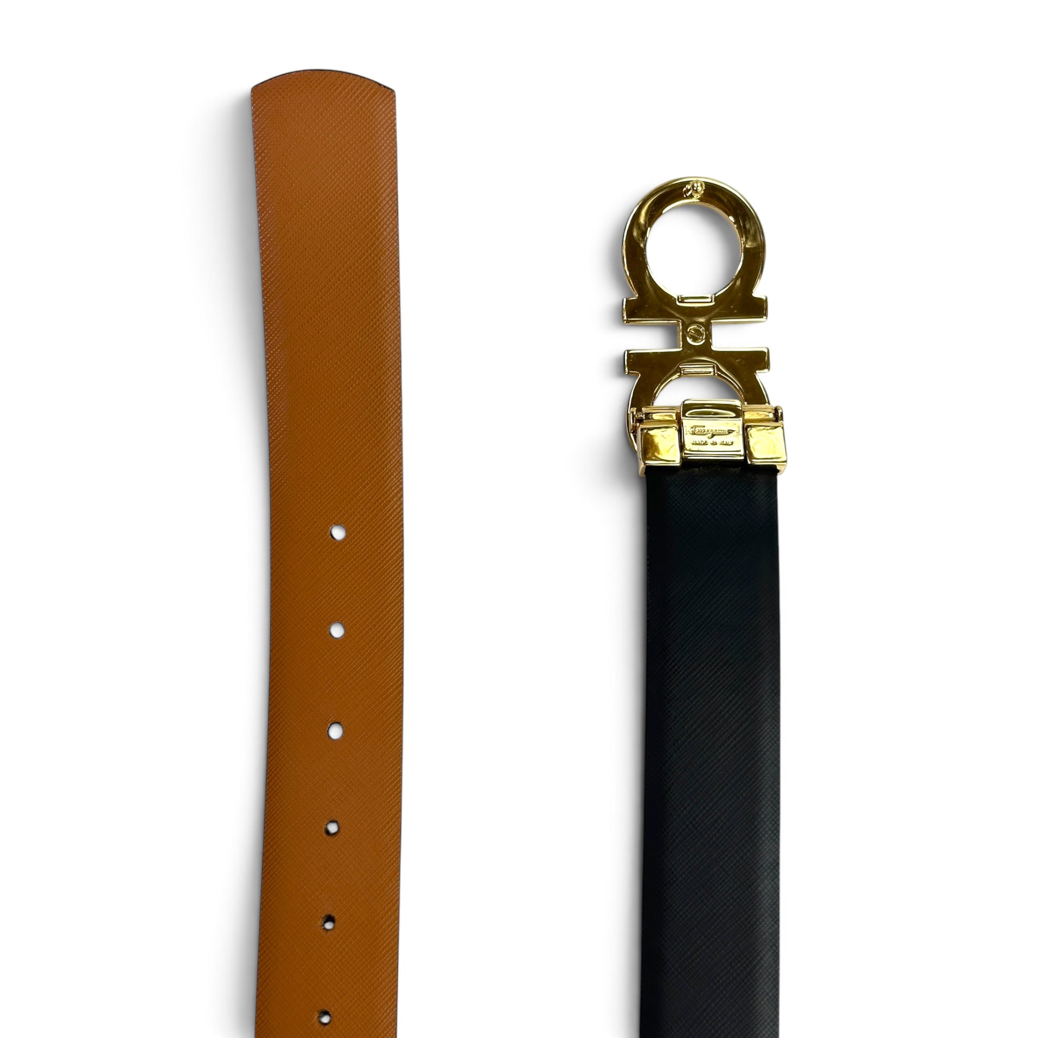 Salvatore Ferragamo Gancini Reversible Leather Belt 28 INCH 70CM