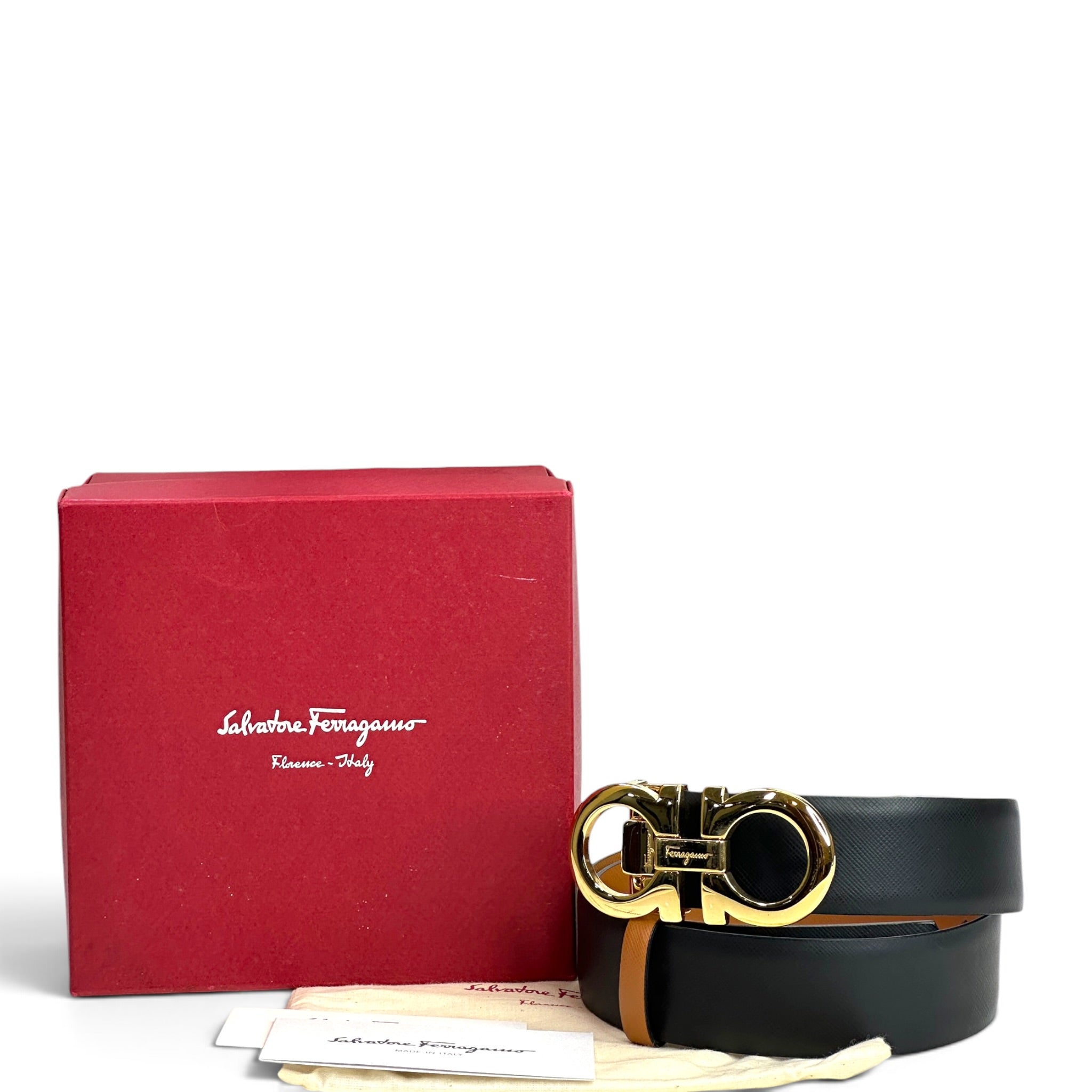 Salvatore Ferragamo Gancini Reversible Leather Belt 28 INCH 70CM