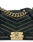 Chanel Boy Bag Small Chevron Chain Black Crumpled Calfskin