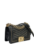Chanel Boy Bag Small Chevron Chain Black Crumpled Calfskin