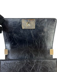 Chanel Boy Bag Small Chevron Chain Black Crumpled Calfskin