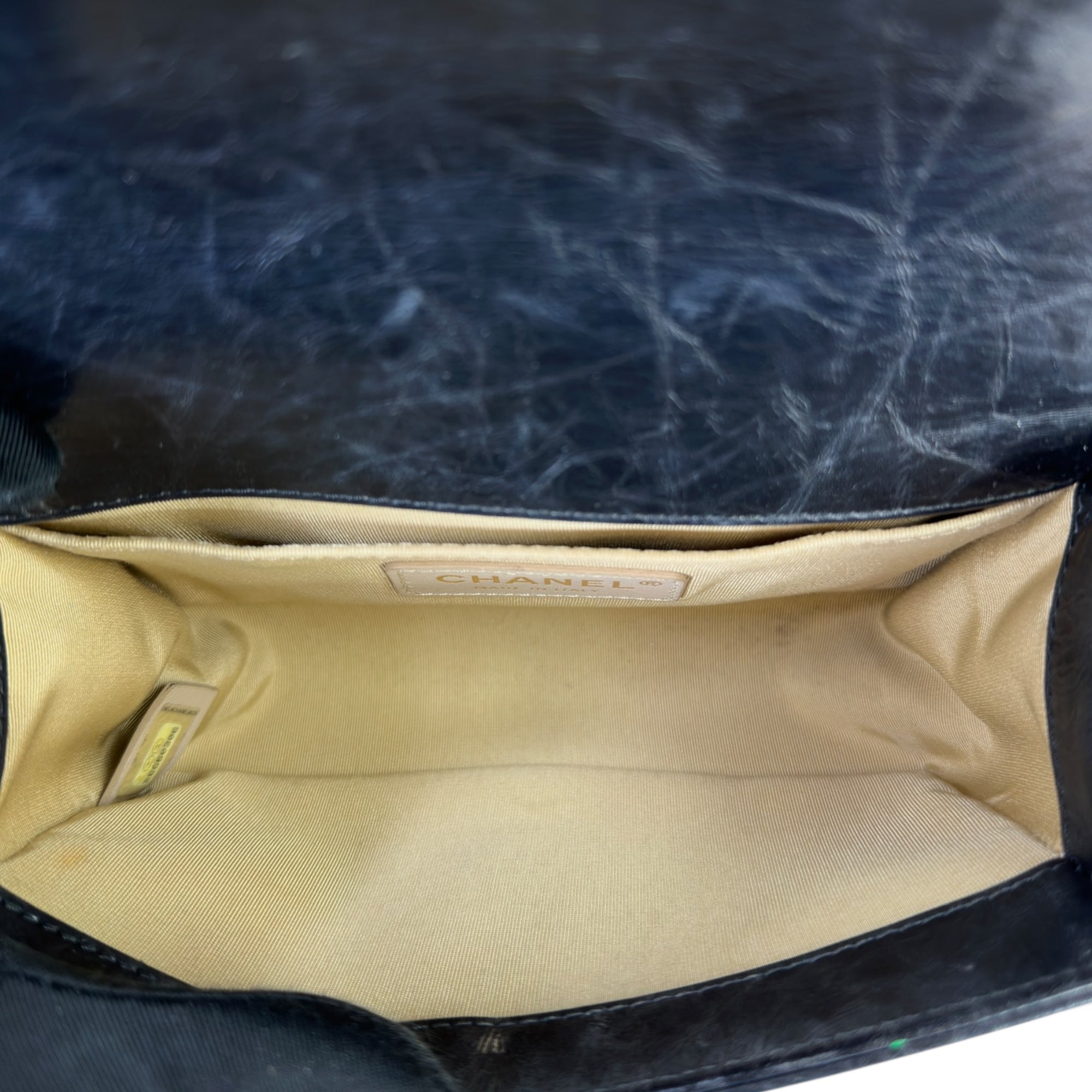 Chanel Boy Bag Small Chevron Chain Black Crumpled Calfskin