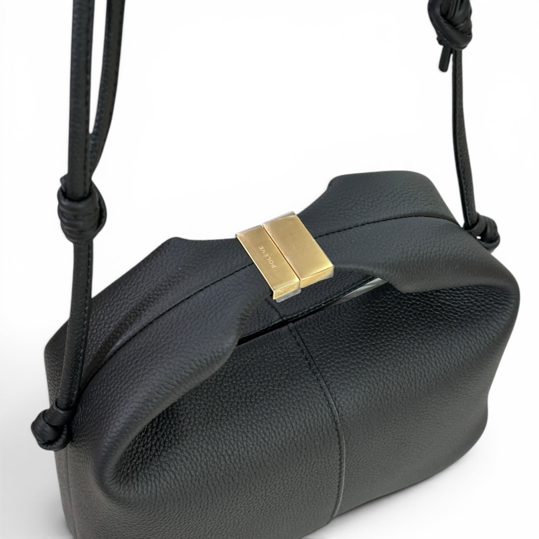 Polene Beri Textured Black Calf Leather