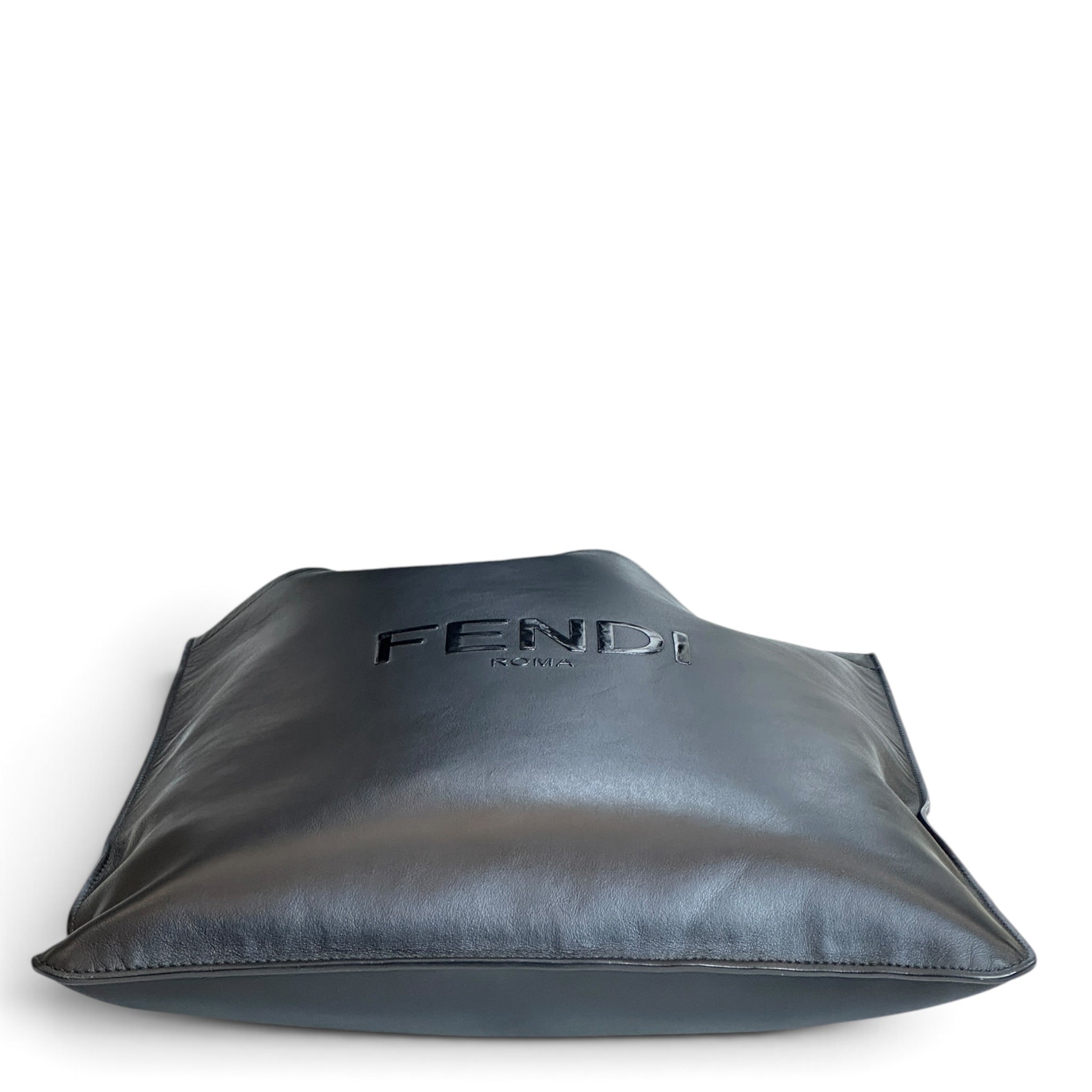 Fendi Roma Black Leather Large Shopping Tote Bag