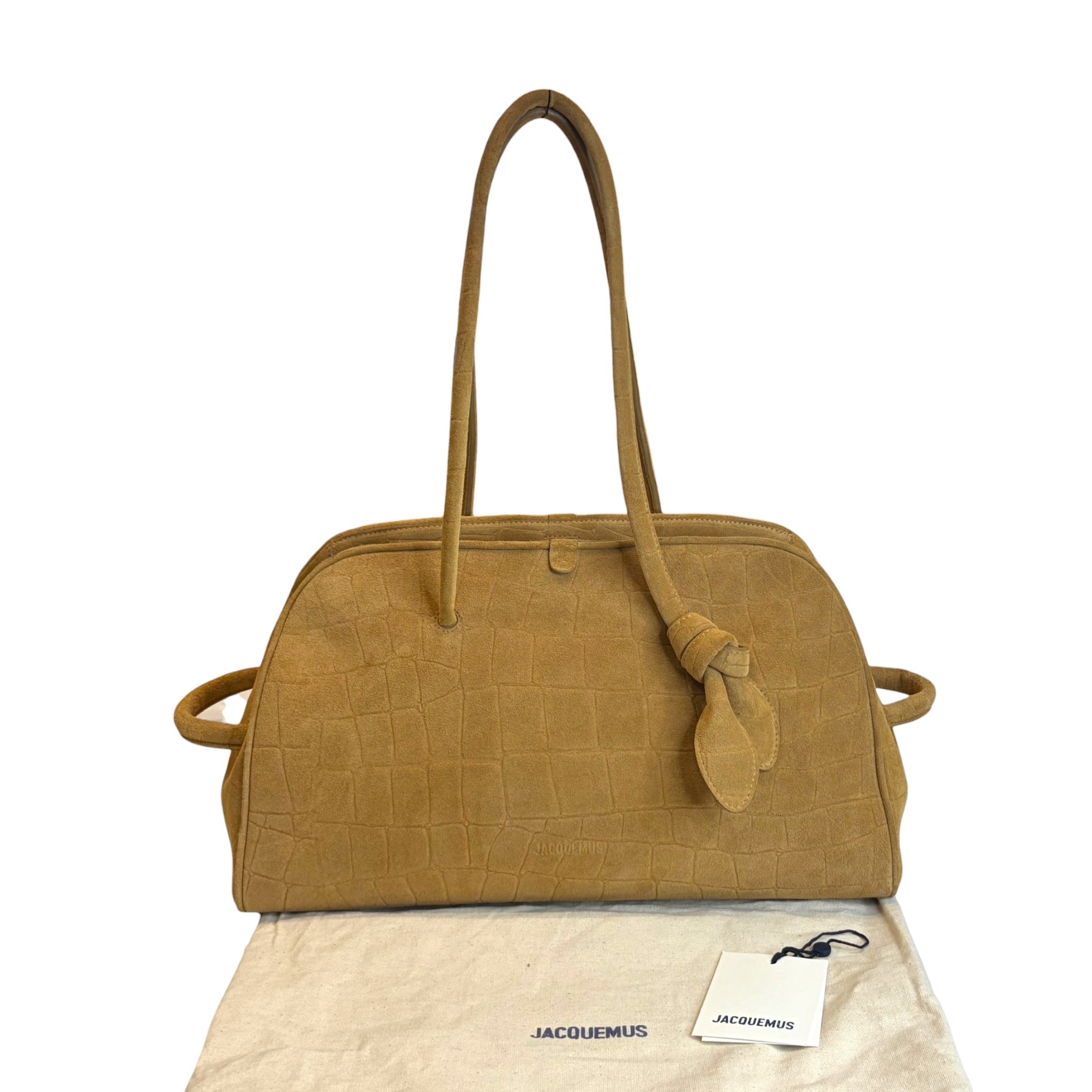 Jacquemus Le Turismo Camel Brown Croc-Embossed Suede Shoulder Bag