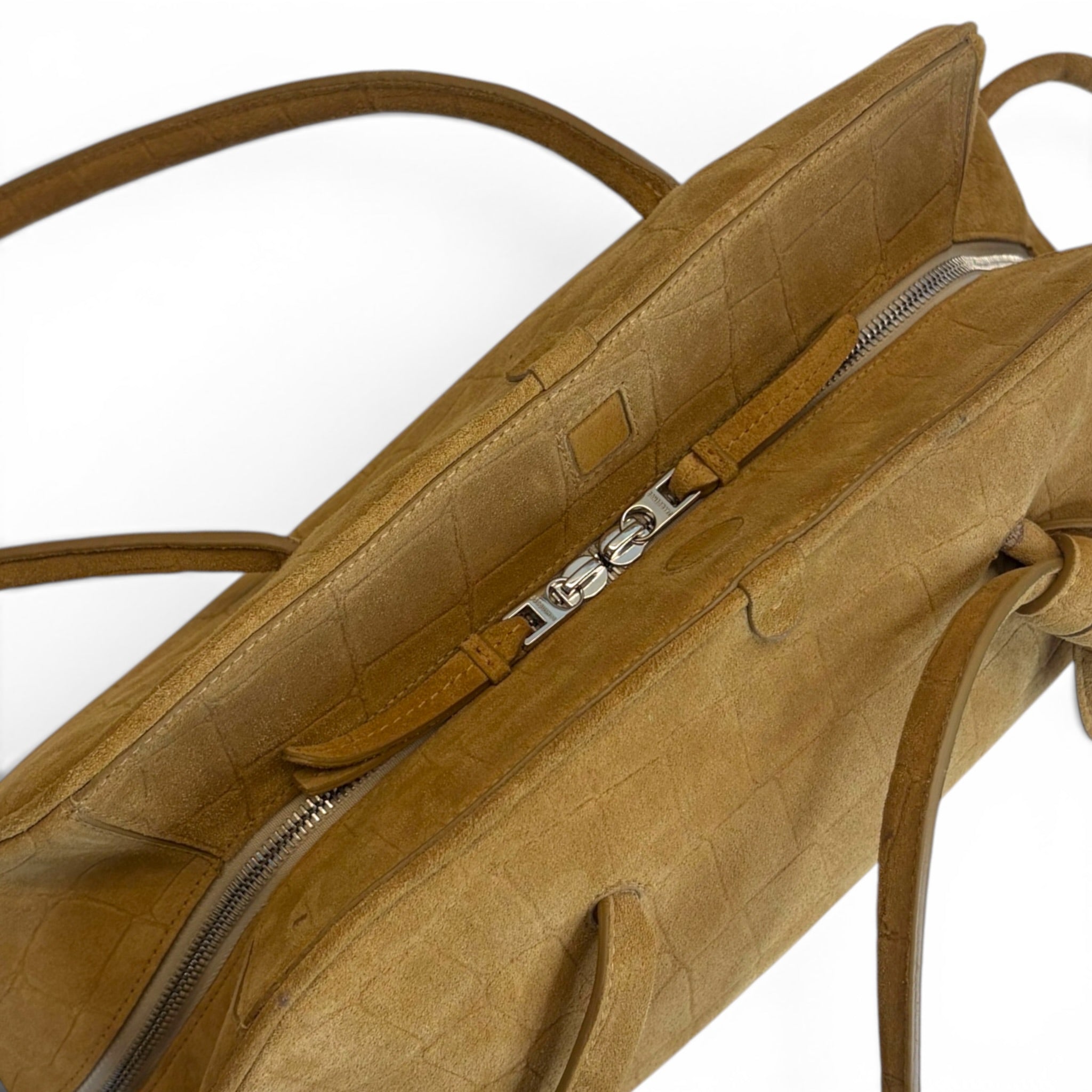 Jacquemus Le Turismo Camel Brown Croc-Embossed Suede Shoulder Bag