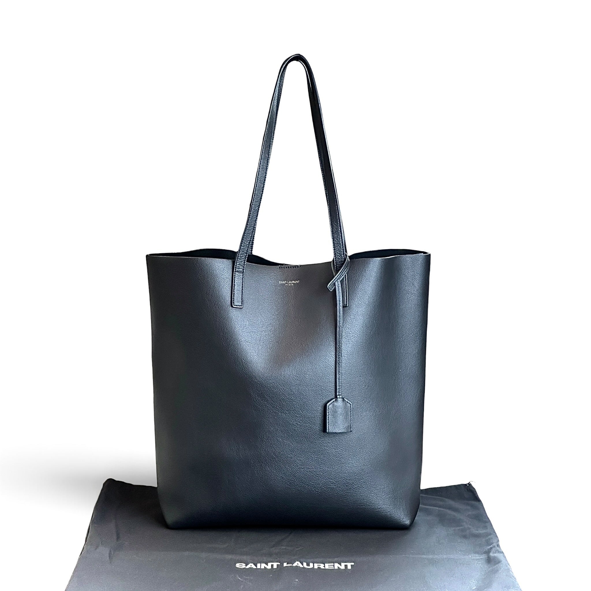 Saint Laurent N/S Black Leather Large Shopping Tote