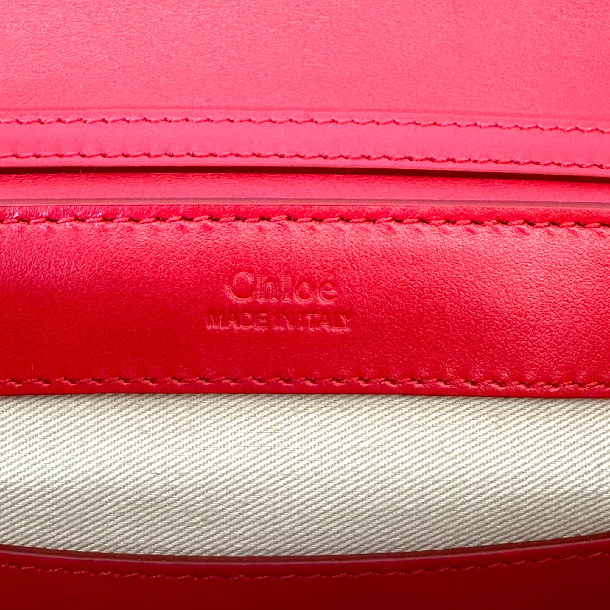 Chloé C Chain Shoulder Bag Red Suede-trimmed Leather