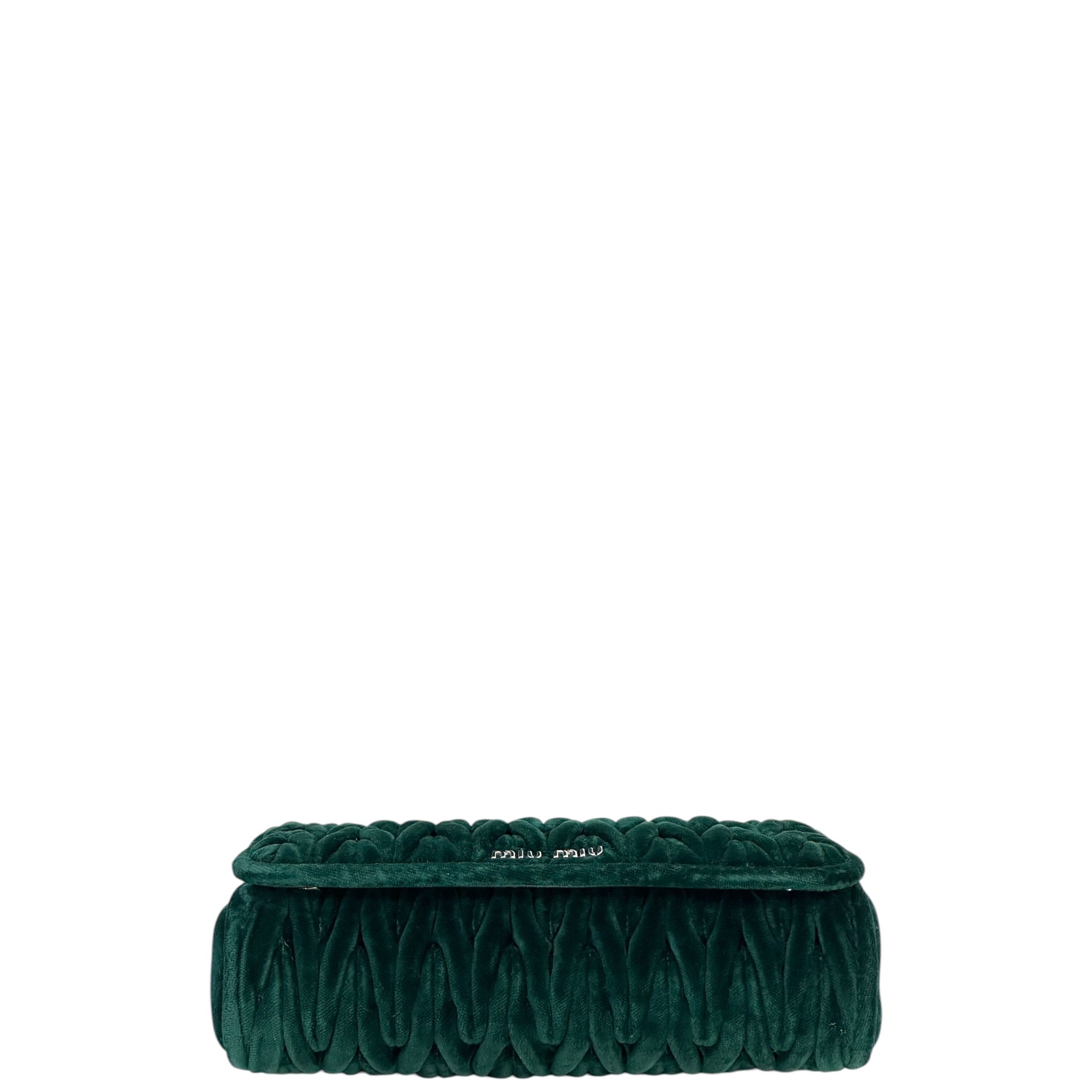 Miu Miu Club Shoulder Bag Small Green Velvet Matelassé