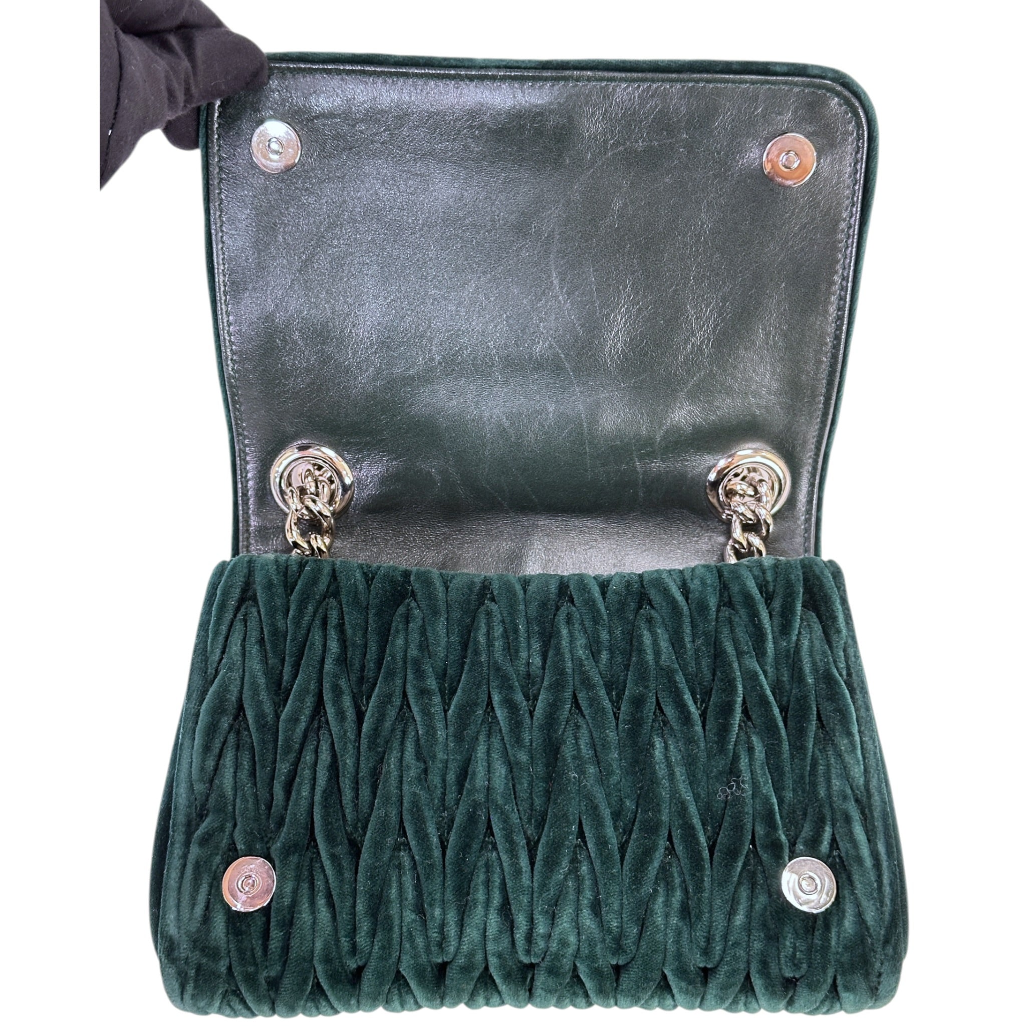 Miu Miu Club Shoulder Bag Small Green Velvet Matelassé