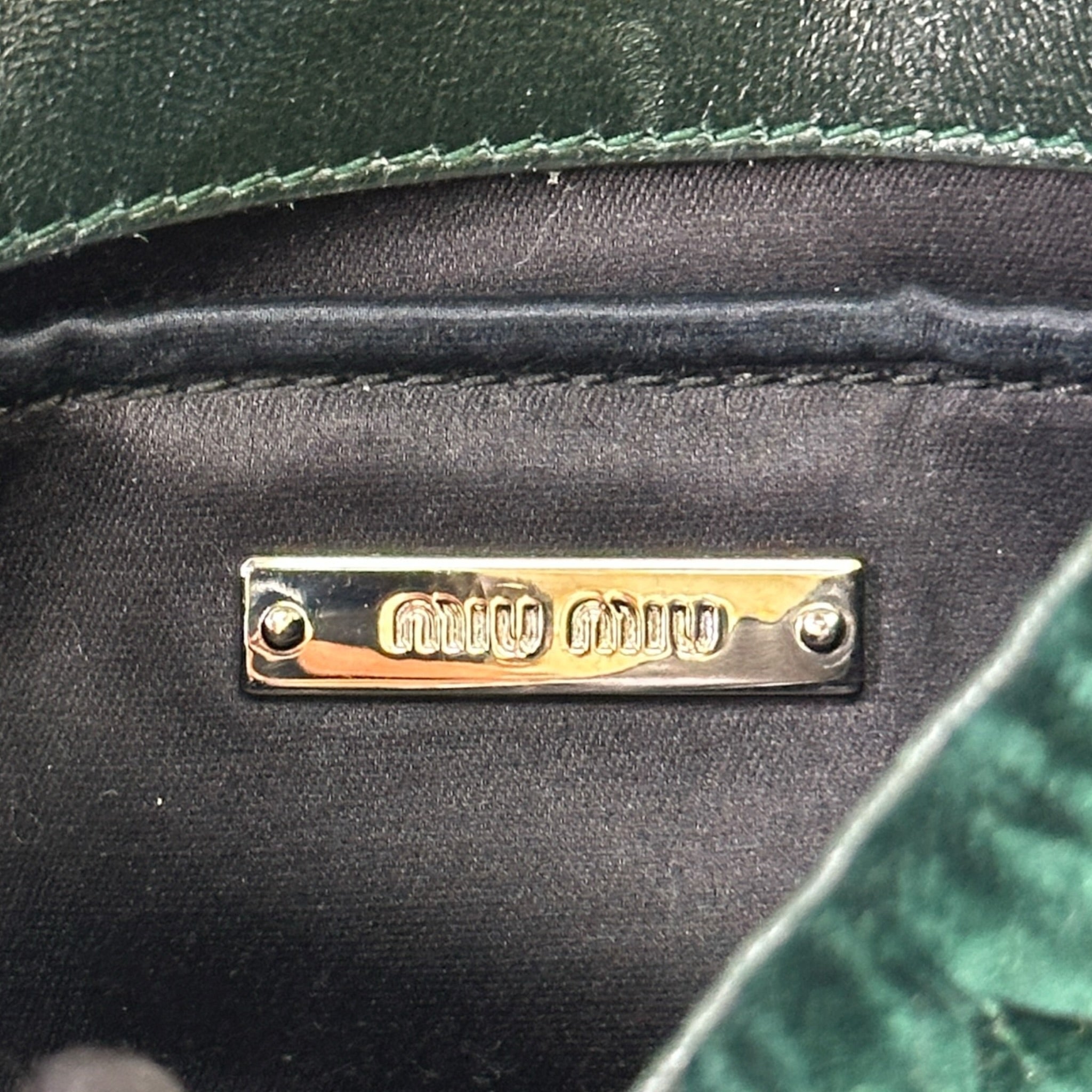 Miu Miu Club Shoulder Bag Small Green Velvet Matelassé