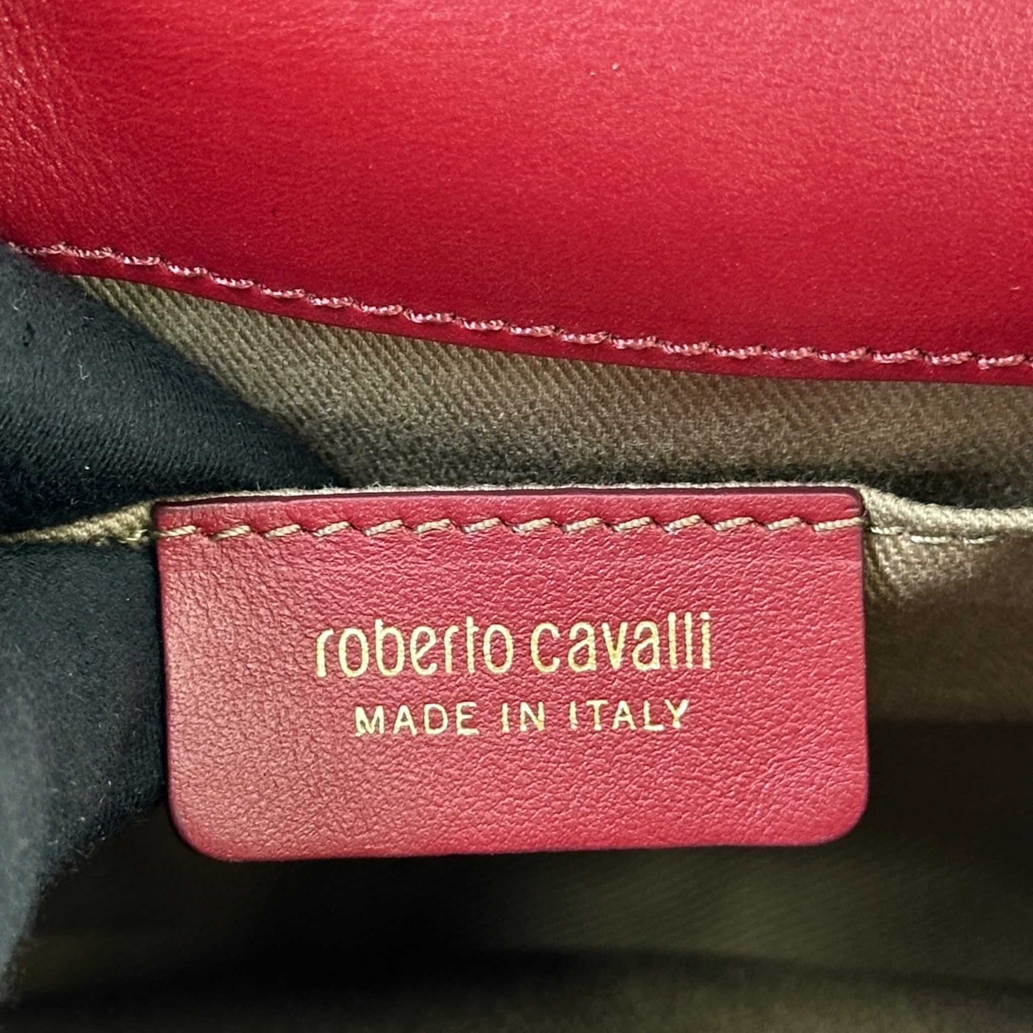 Roberto Cavalli Lion Head Shoulder Bag Red Leather