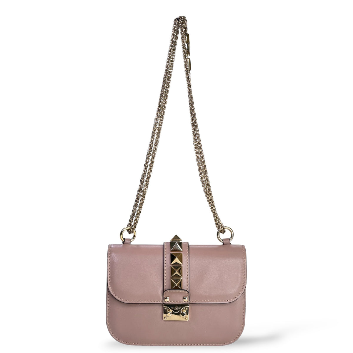 Valentino Garvani Glam Lock Small Pink Leather Flap Crossbody Bag