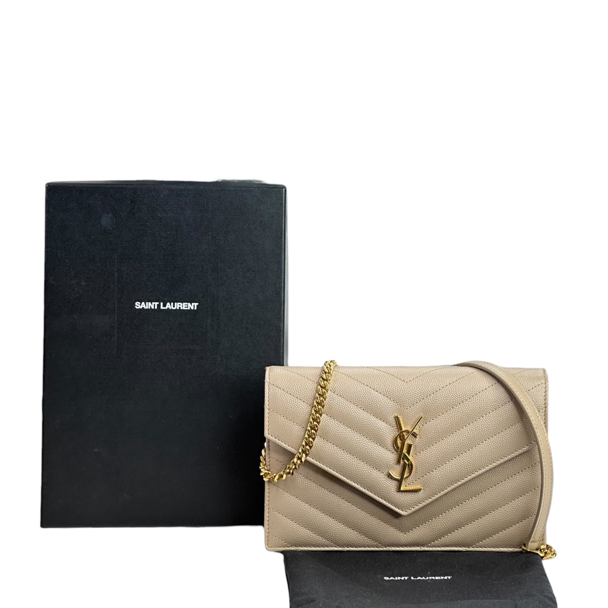 Saint Laurent Cassandre Matelasse beige Envelope With Chain Wallet