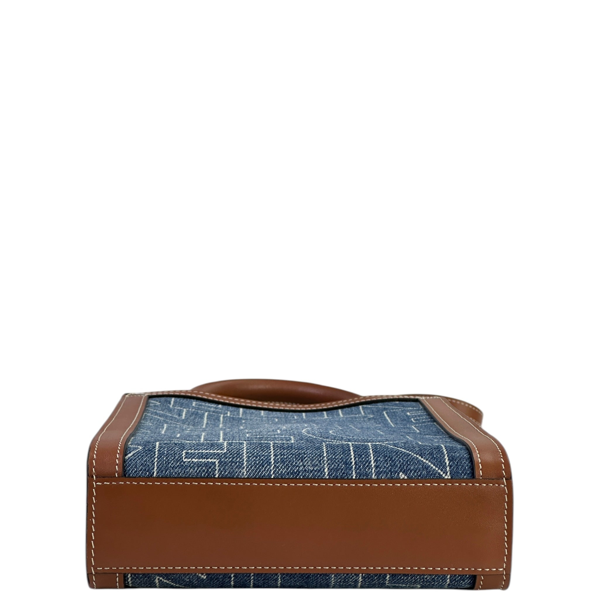 Celine Mini Vertical Cabas Bag Printed Denim Brown Leather