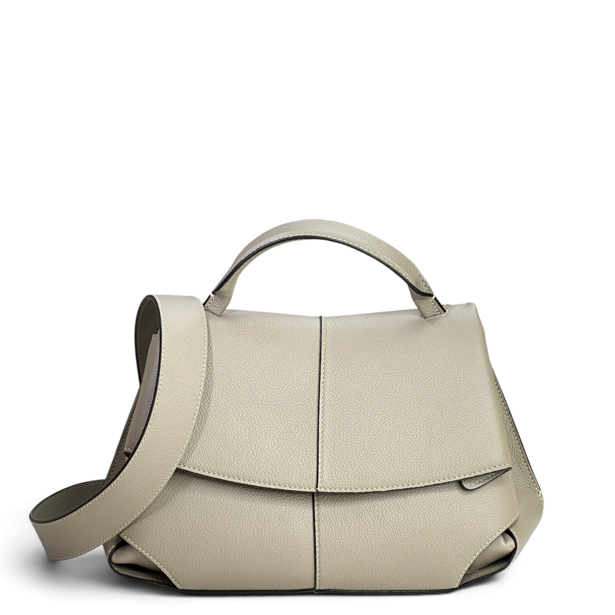 Polene Mokki Mini Taupe Leather Handbag