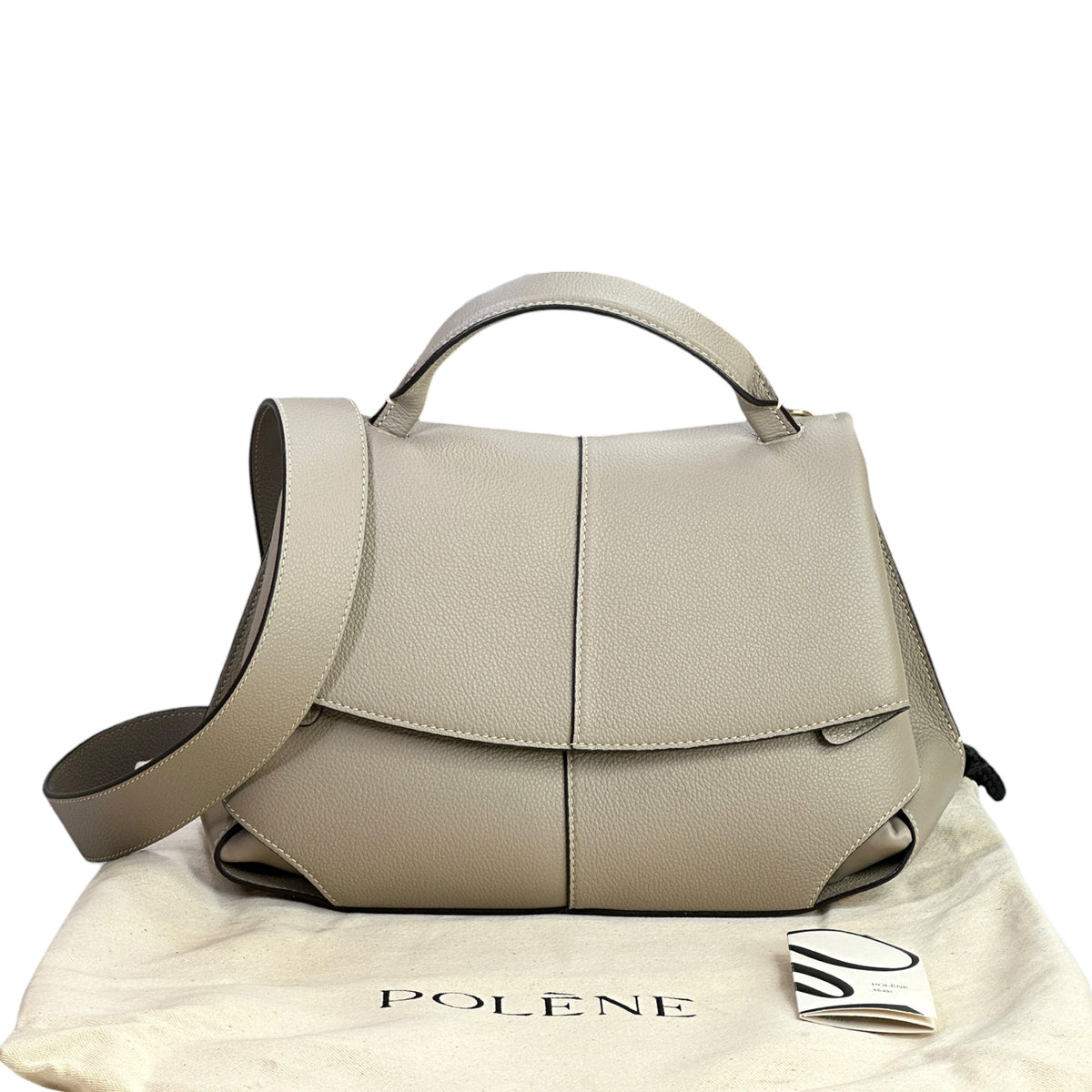 Polene Mokki Mini Taupe Leather Handbag