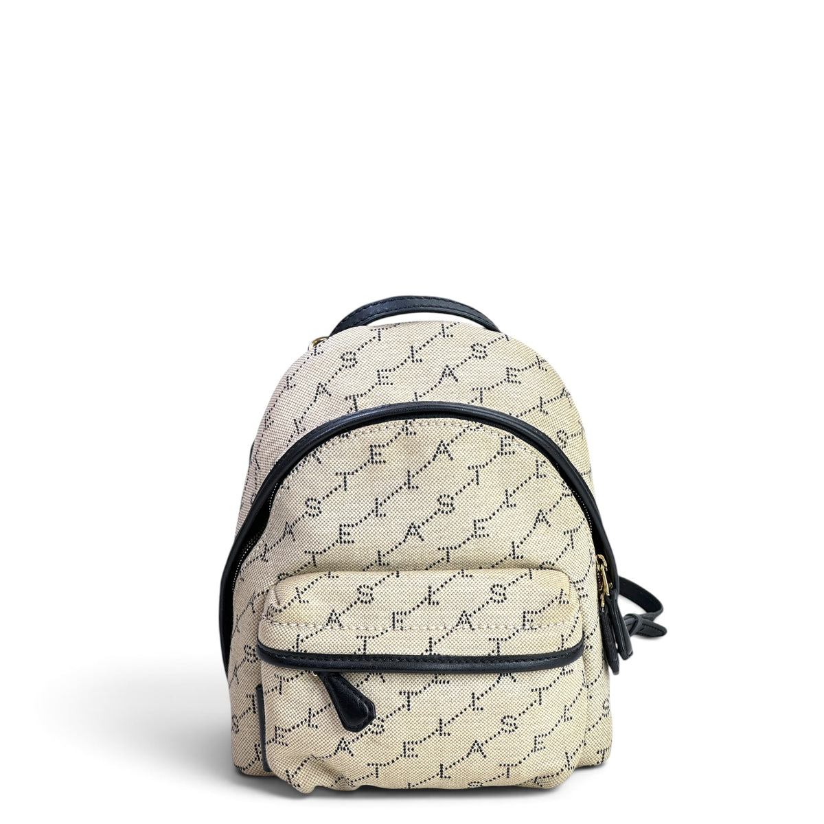 Stella Mccartney Logo Print Mini Beige Canvas Backpack