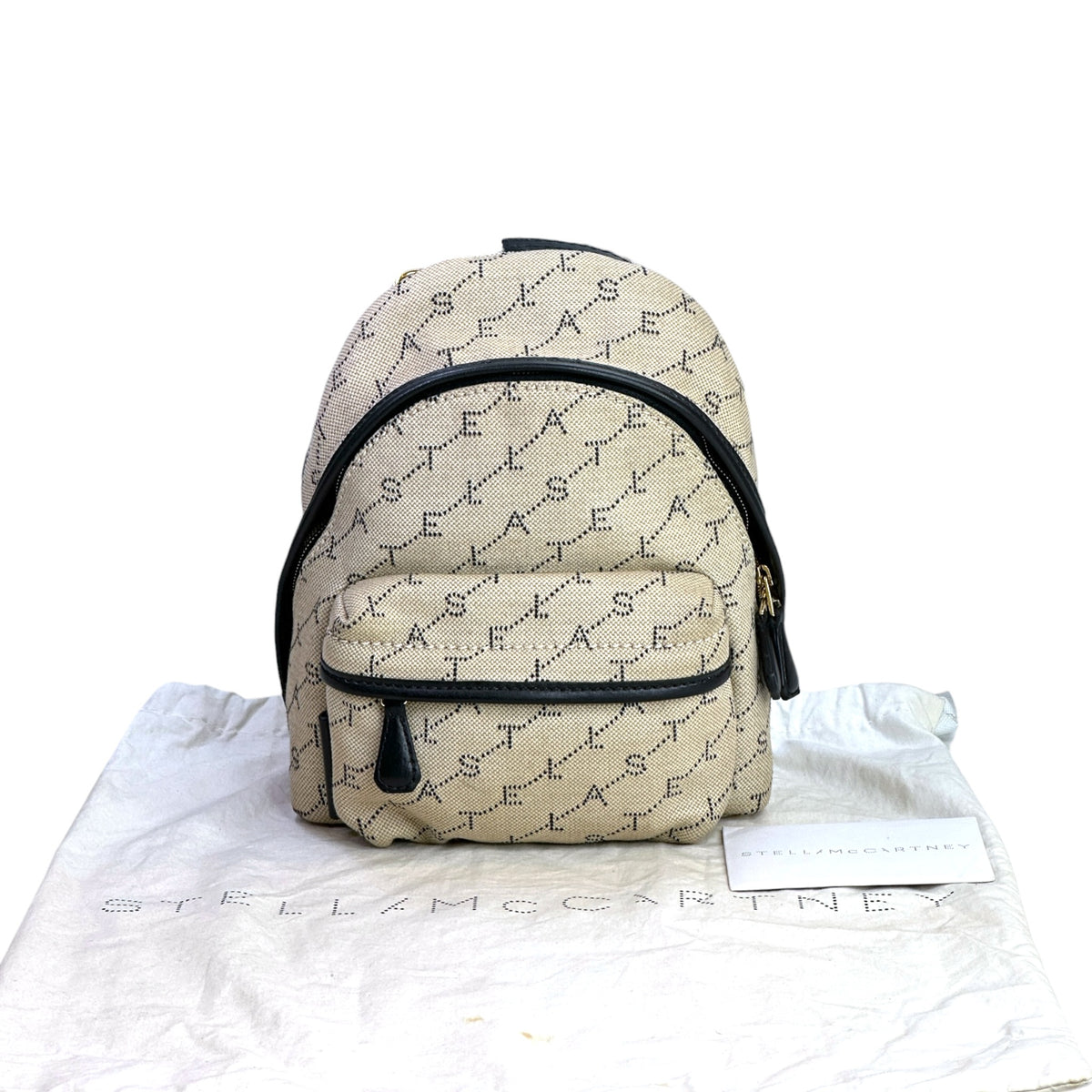 Stella Mccartney Logo Print Mini Beige Canvas Backpack