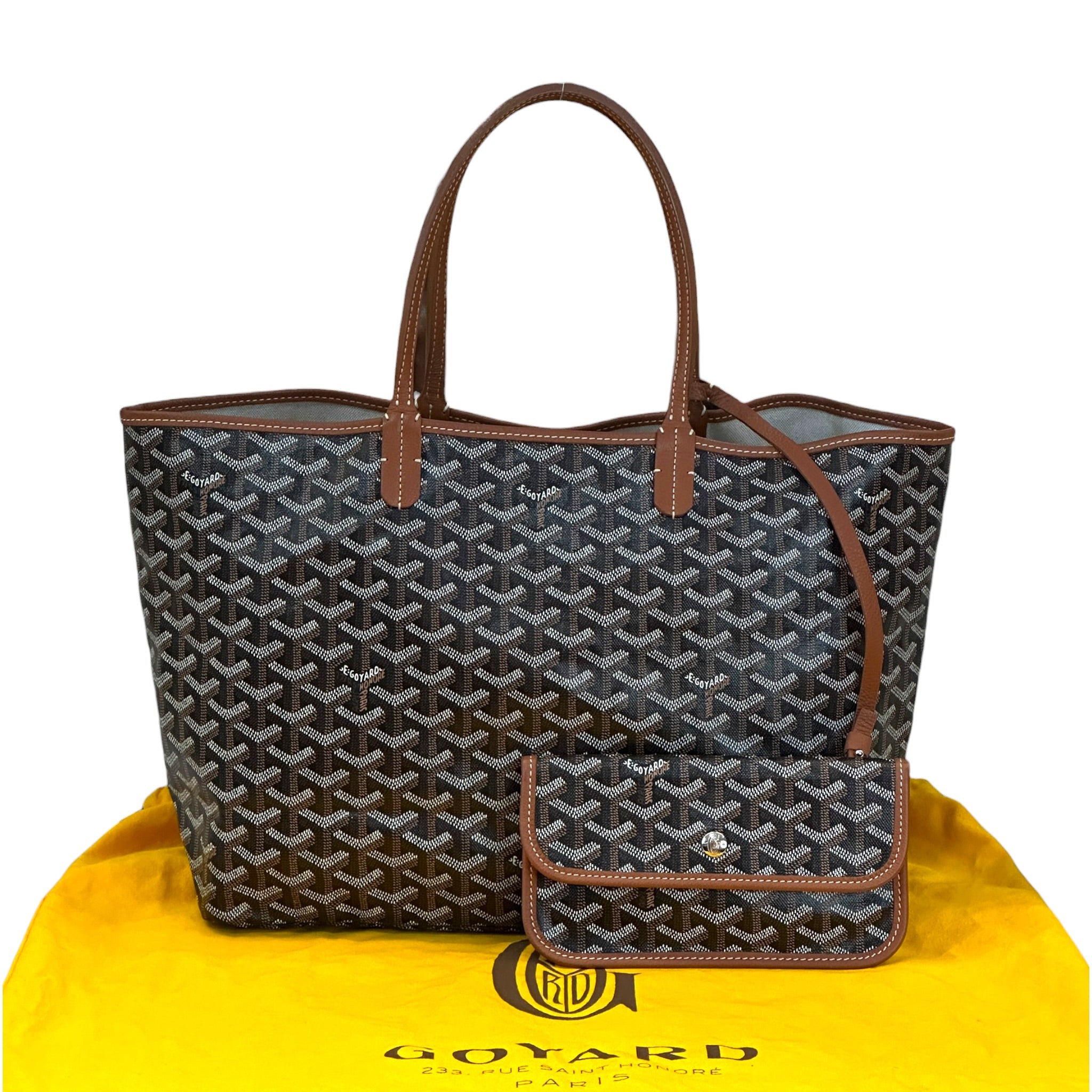 Goyard St Louis PM Tote Black/Tan Goyardine