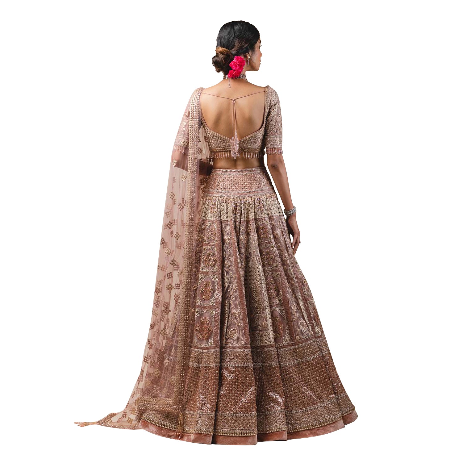 Embroidered kalidar lehenga with jharokha motifs