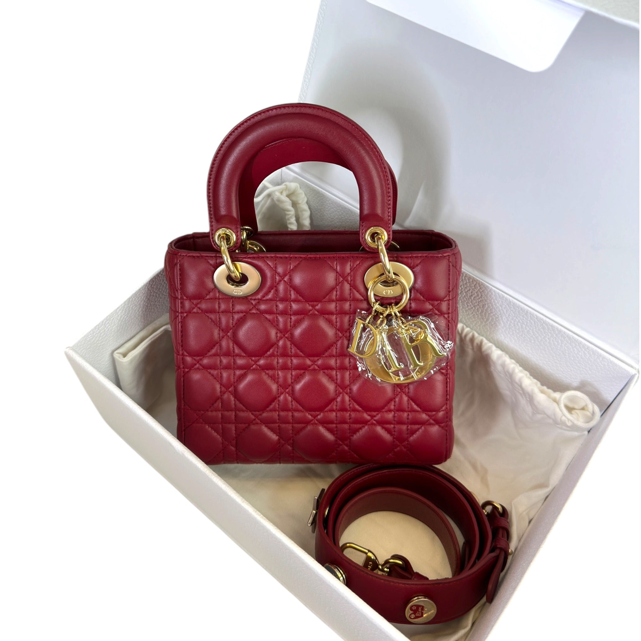 Lady Dior My ABCDior Maroon Small Cannage Lambskin Charm Bag