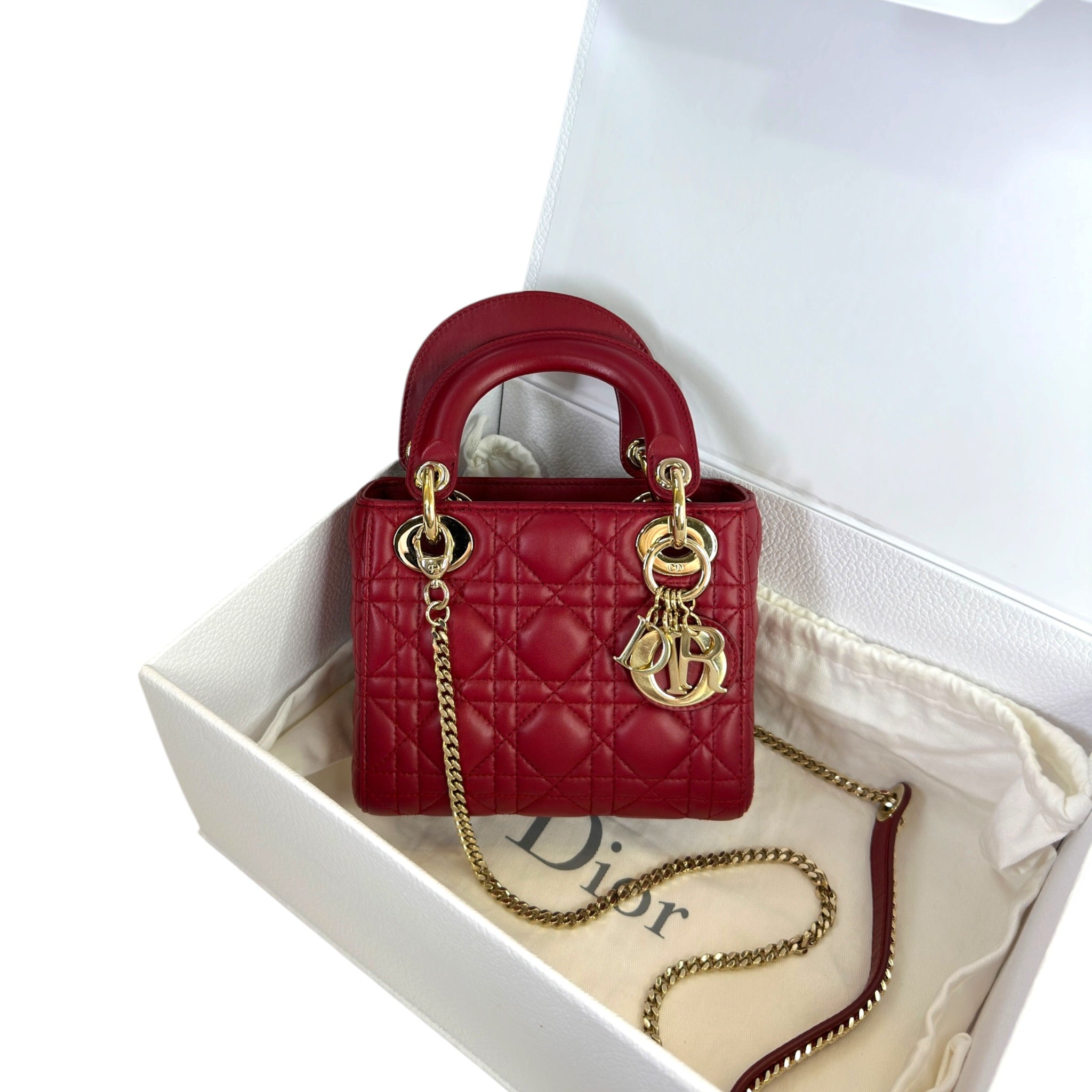 Lady Dior Mini Maroon Cannage Lambskin