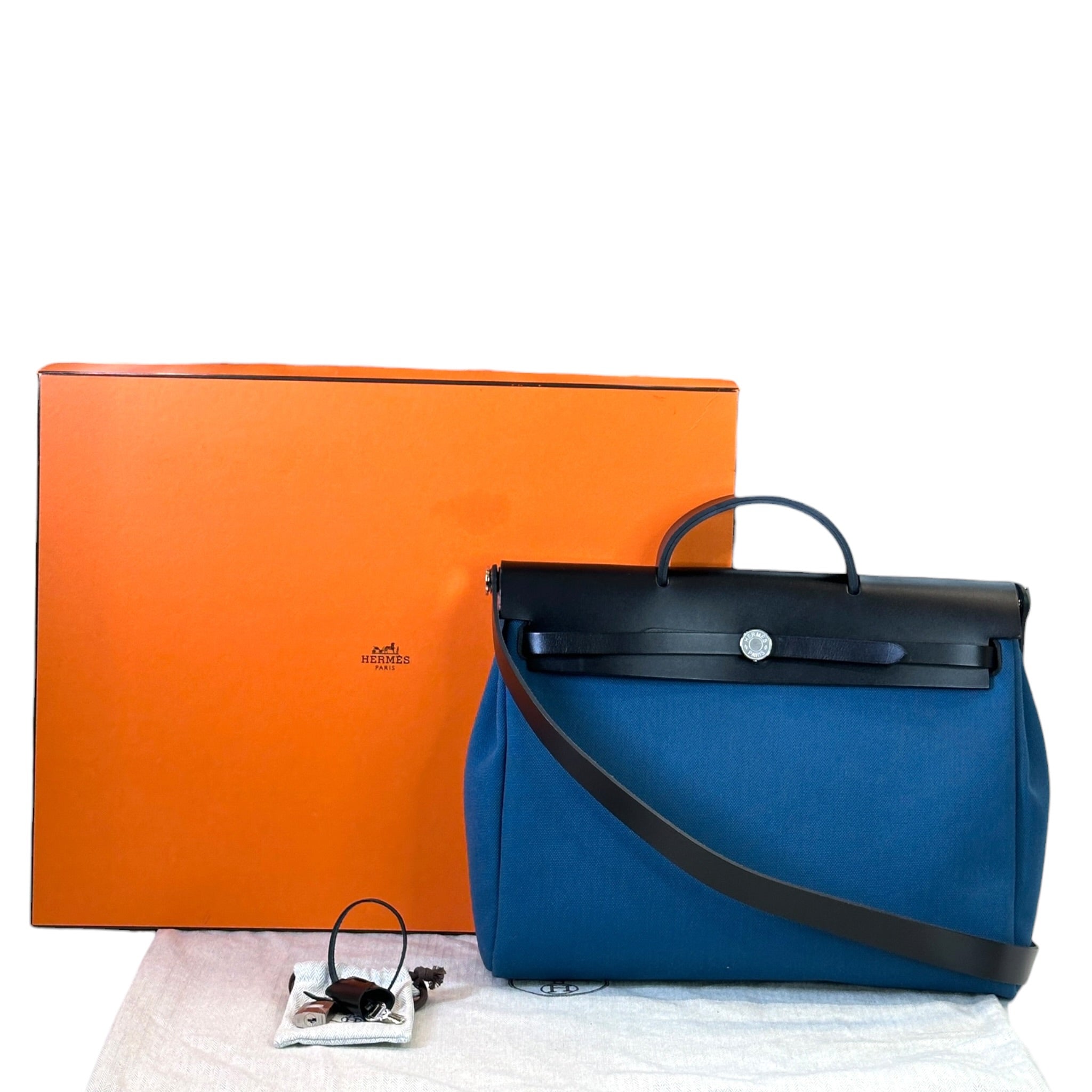 Hermès Herbag Messenger 39 Blue Canvas PHW