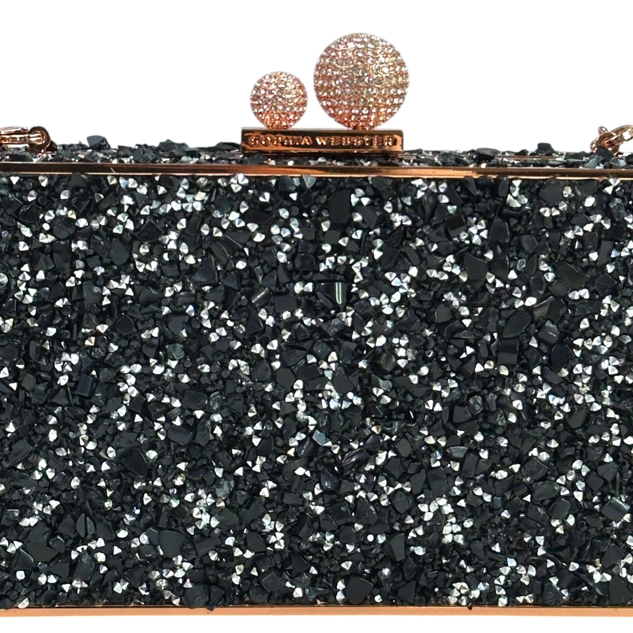 Sophia Webster Clara Black Glitter Box Clutch
