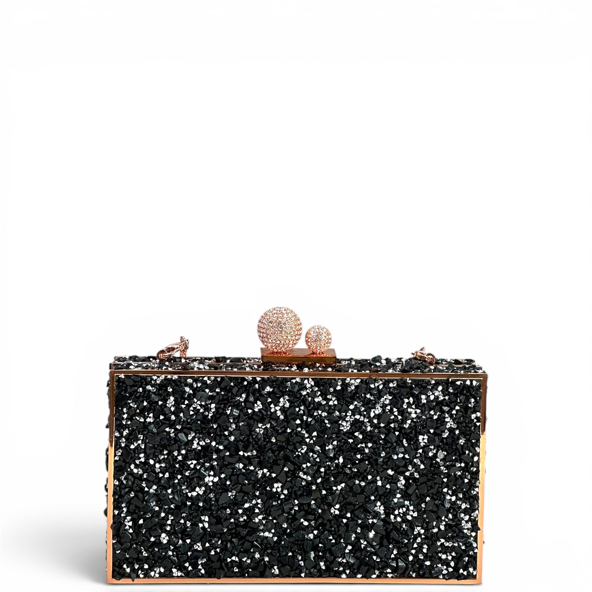 Sophia Webster Clara Black Glitter Box Clutch