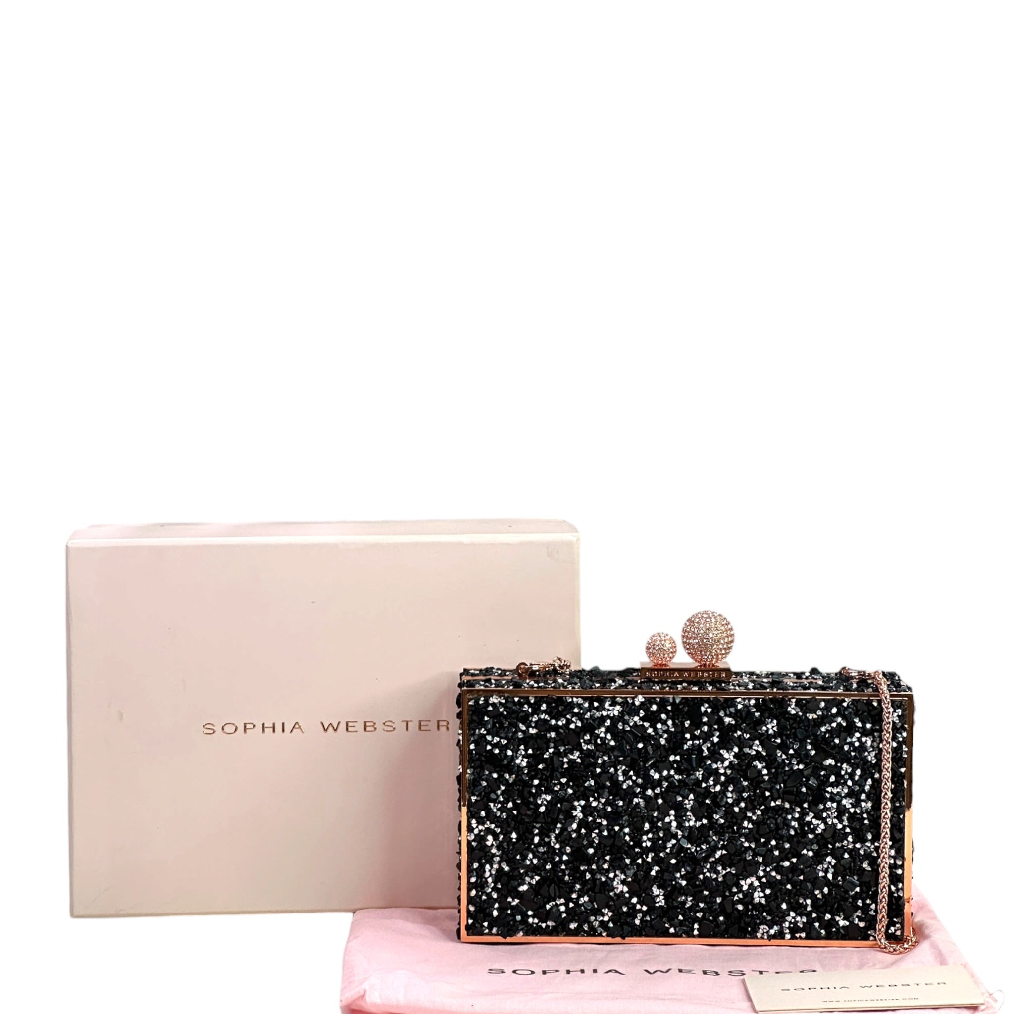 Sophia Webster Clara Black Glitter Box Clutch