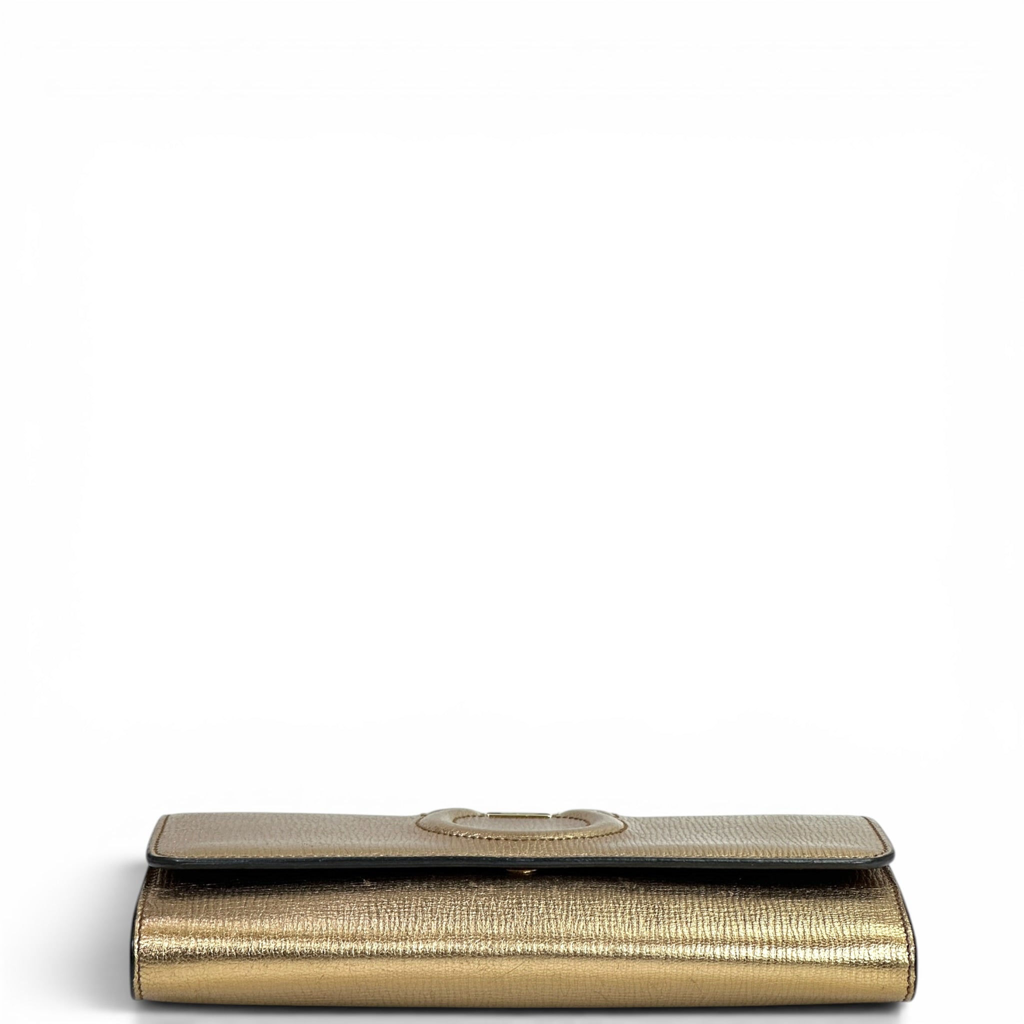 Salvatore Ferragamo Gancini City Wallet On Chain Gold Textured Leather